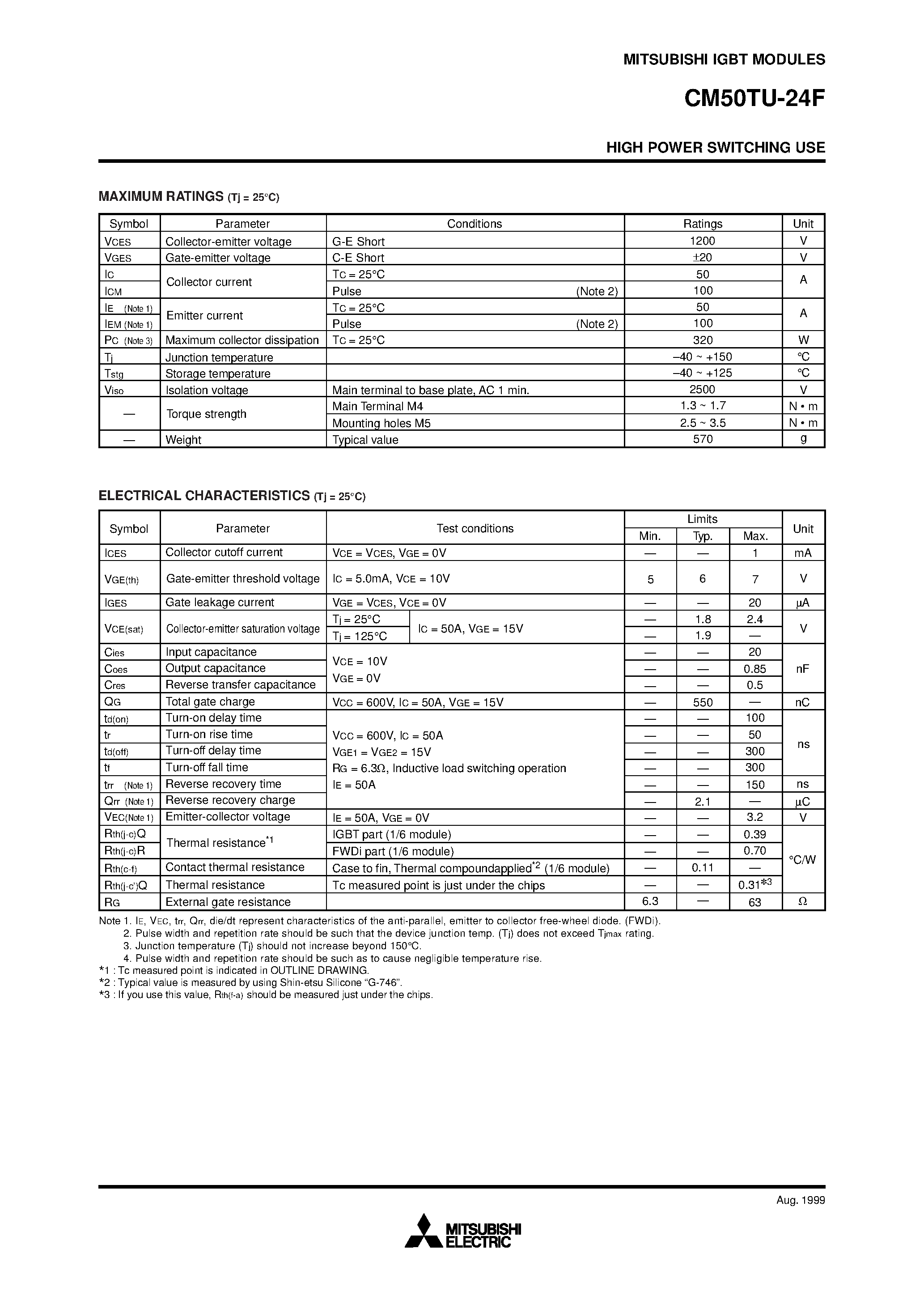 Даташит на микросхему CM50TU-24F страница 2 Даташит CM50TU-24F - HIGH POWER SWITCHING USE страница 2