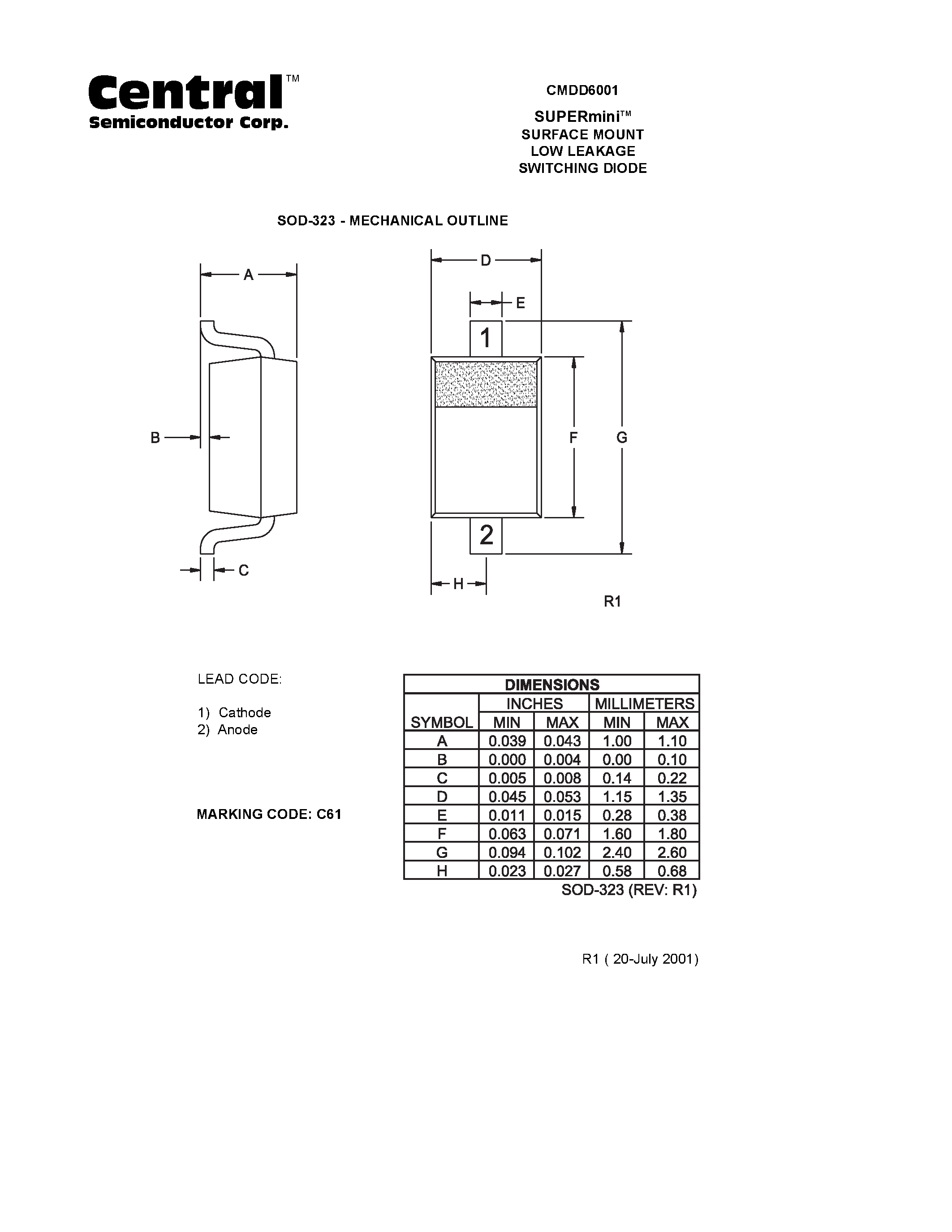 Даташит на микросхему CMDD6001 страница 2 Даташит CMDD6001 - SUPERminiTM SURFACE MOUNT LOW LEAKAGE SWITCHING DIODE страница 2