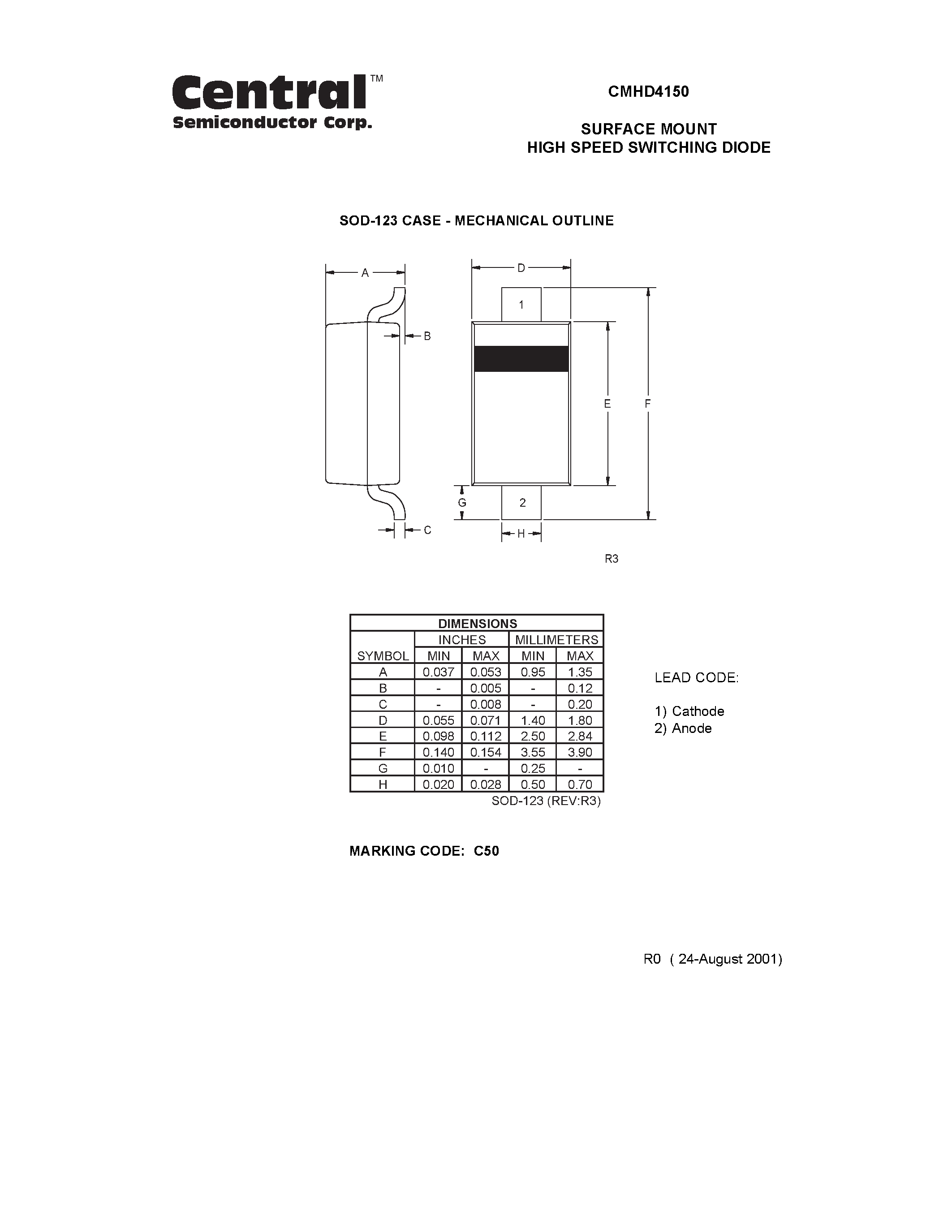 Даташит на микросхему CMHD4150 страница 2 Даташит CMHD4150 - SURFACE MOUNT HIGH SPEED SWITCHING DIODE страница 2