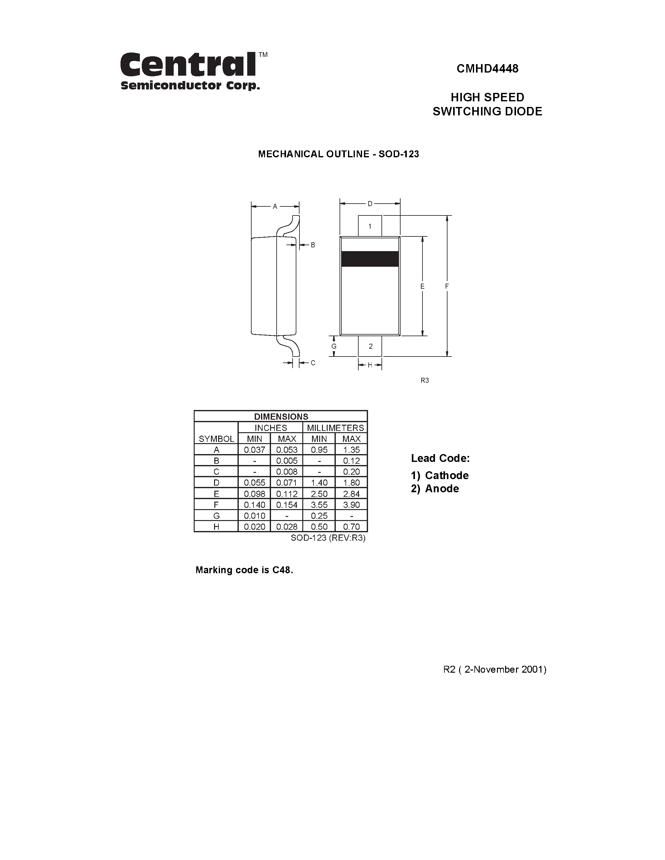 Даташит на микросхему CMHD4448 страница 2 Даташит CMHD4448 - HIGH SPEED SWITCHING DIODE страница 2