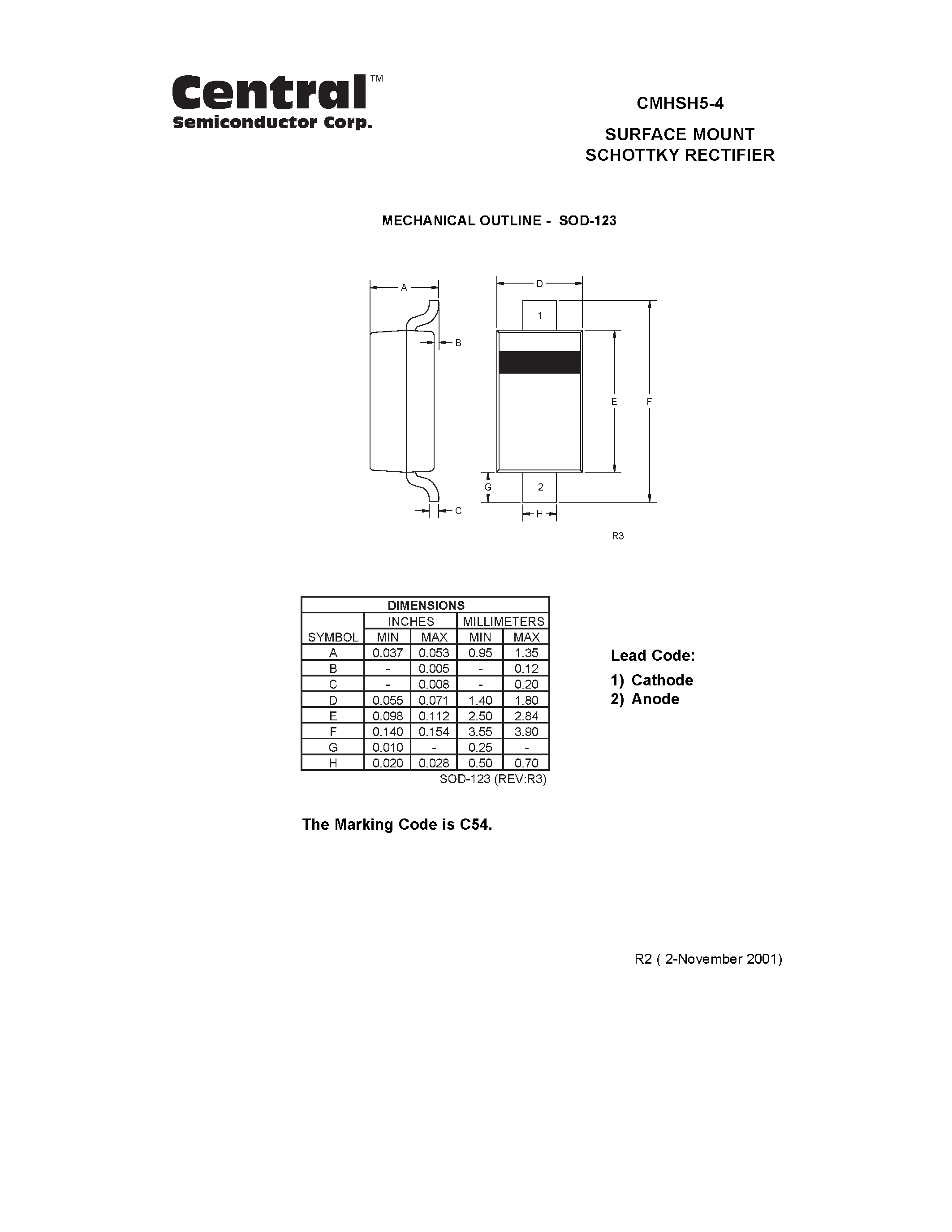 Datasheet CMHSH5-4 page 2 Datasheet CMHSH5-4 - SURFACE MOUNT SCHOTTKY RECTIFIER 500mA/ 40 VOLTS page 2