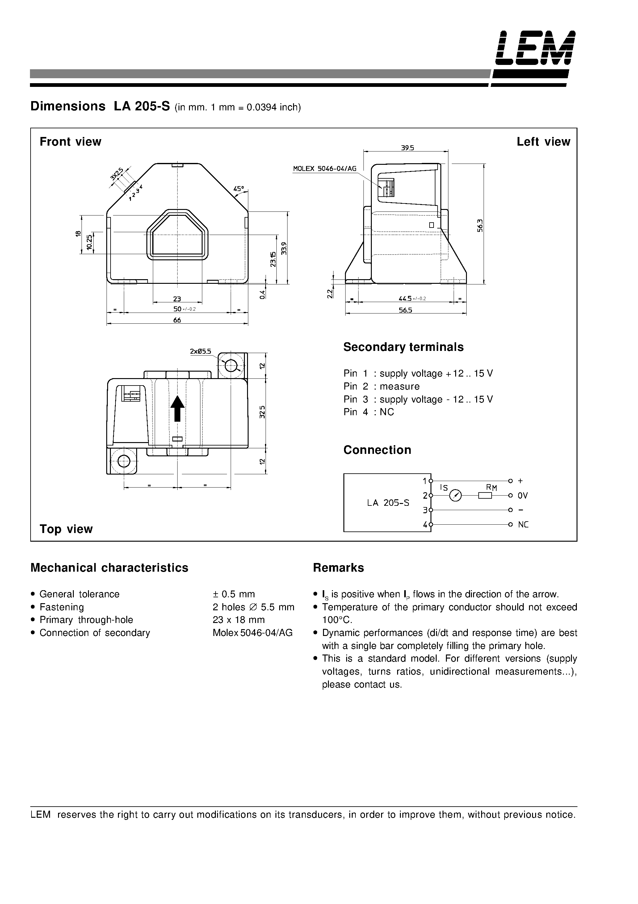 Даташит на микросхему LA205-S страница 2 Даташит LA205-S - Current Transducer LA 205-S страница 2