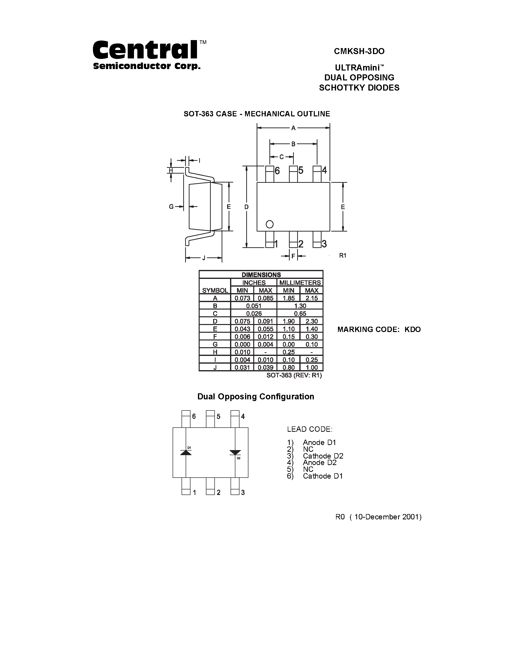 Даташит на микросхему CMKSH-3DO страница 2 Даташит CMKSH-3DO - ULTRAmini. DUAL OPPOSING SCHOTTKY DIODES страница 2
