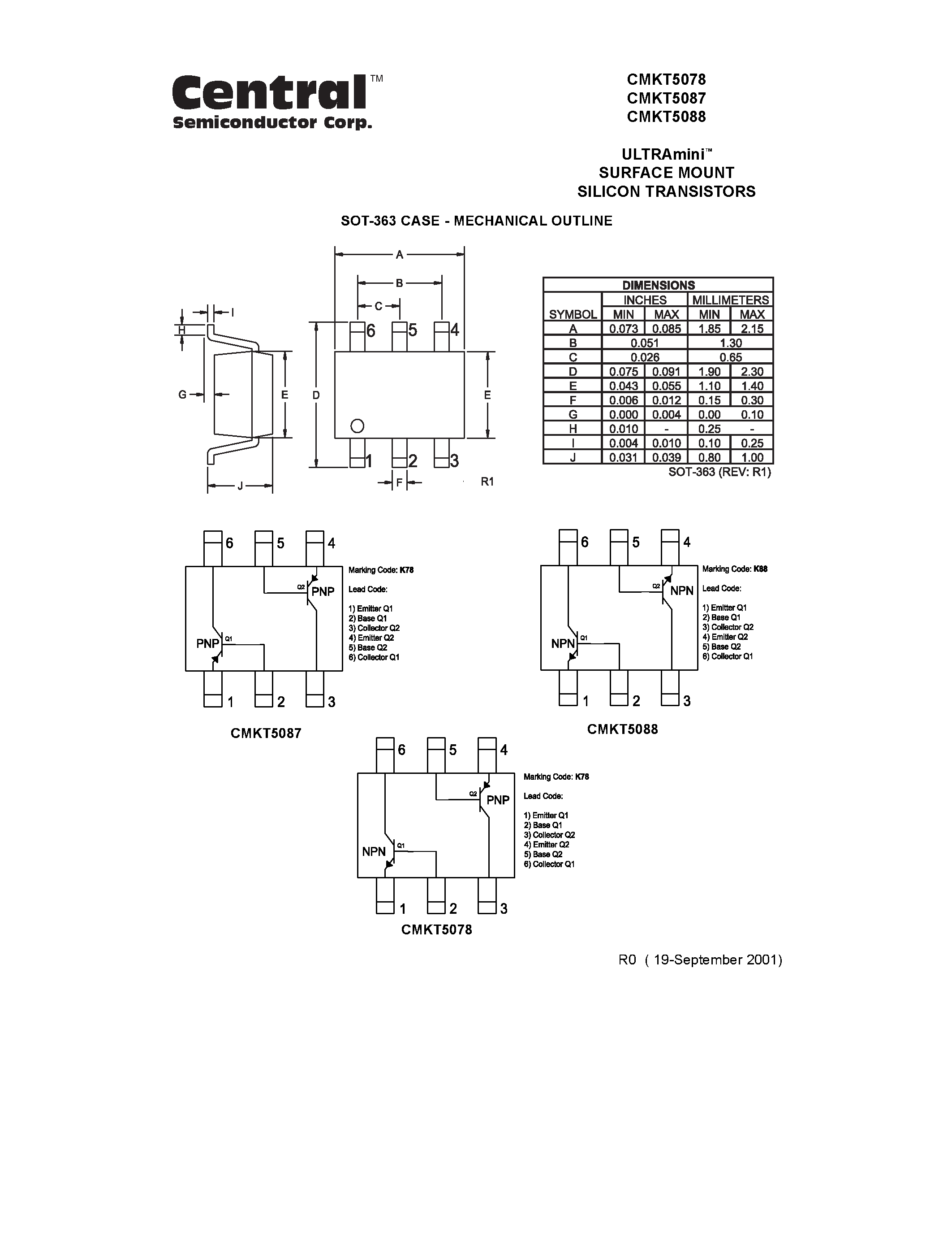 Даташит CMKT5088 - ULTRAmini. SURFACE MOUNT SILICON TRANSISTORS страница 2