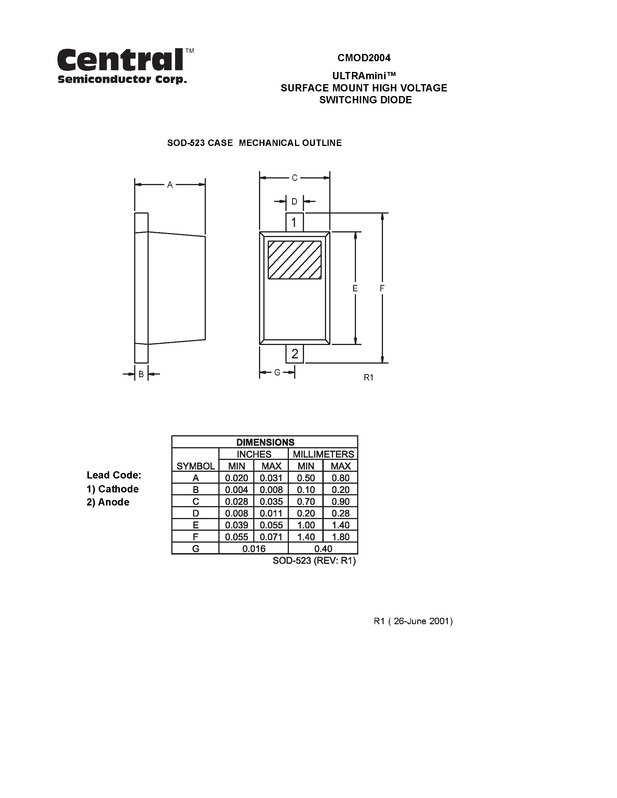 Даташит на микросхему CMOD2004 страница 2 Даташит CMOD2004 - ULTRAmini. SURFACE MOUNT HIGH VOLTAGE SWITCHING DIODE страница 2