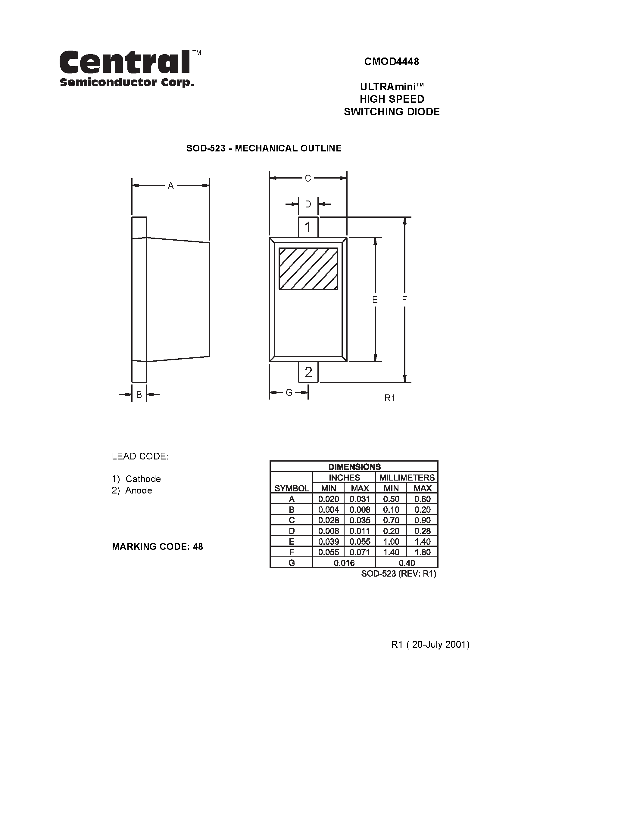 Даташит на микросхему CMOD4448 страница 2 Даташит CMOD4448 - ULTRAminiTM HIGH SPEED SWITCHING DIODE страница 2