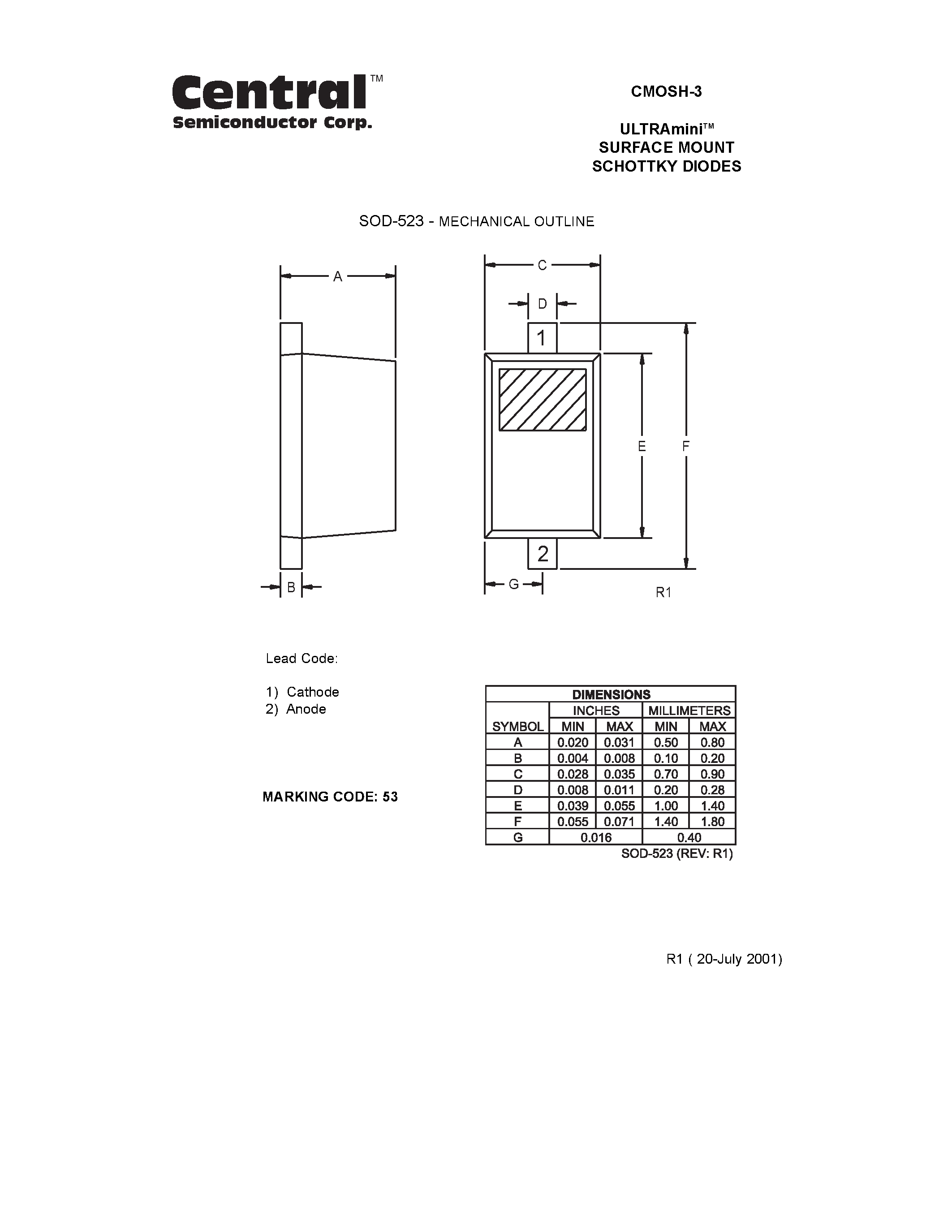 Datasheet CMOSH-3 - ULTRAminiTM SURFACE MOUNT SCHOTTKY DIODES page 2