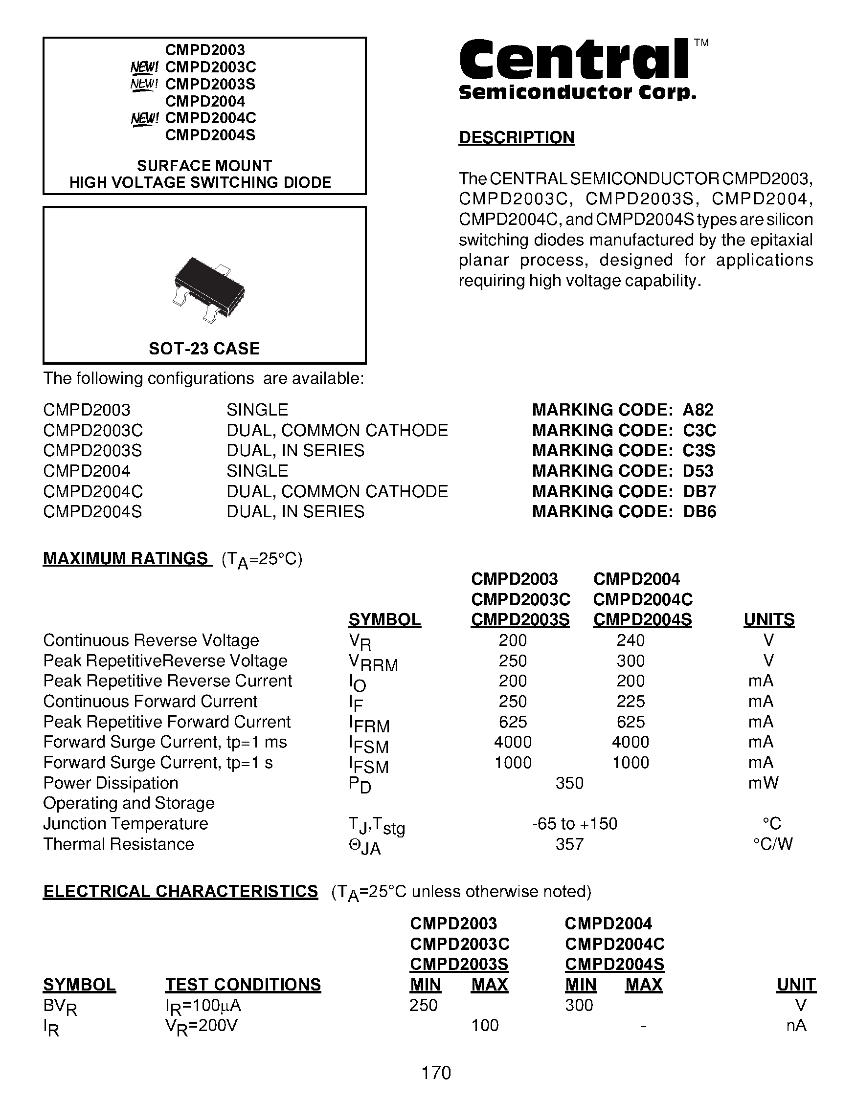 Даташит CMPD2003-1 - SURFACE MOUNT HIGH VOLTAGE SWITCHING DIODE страница 1