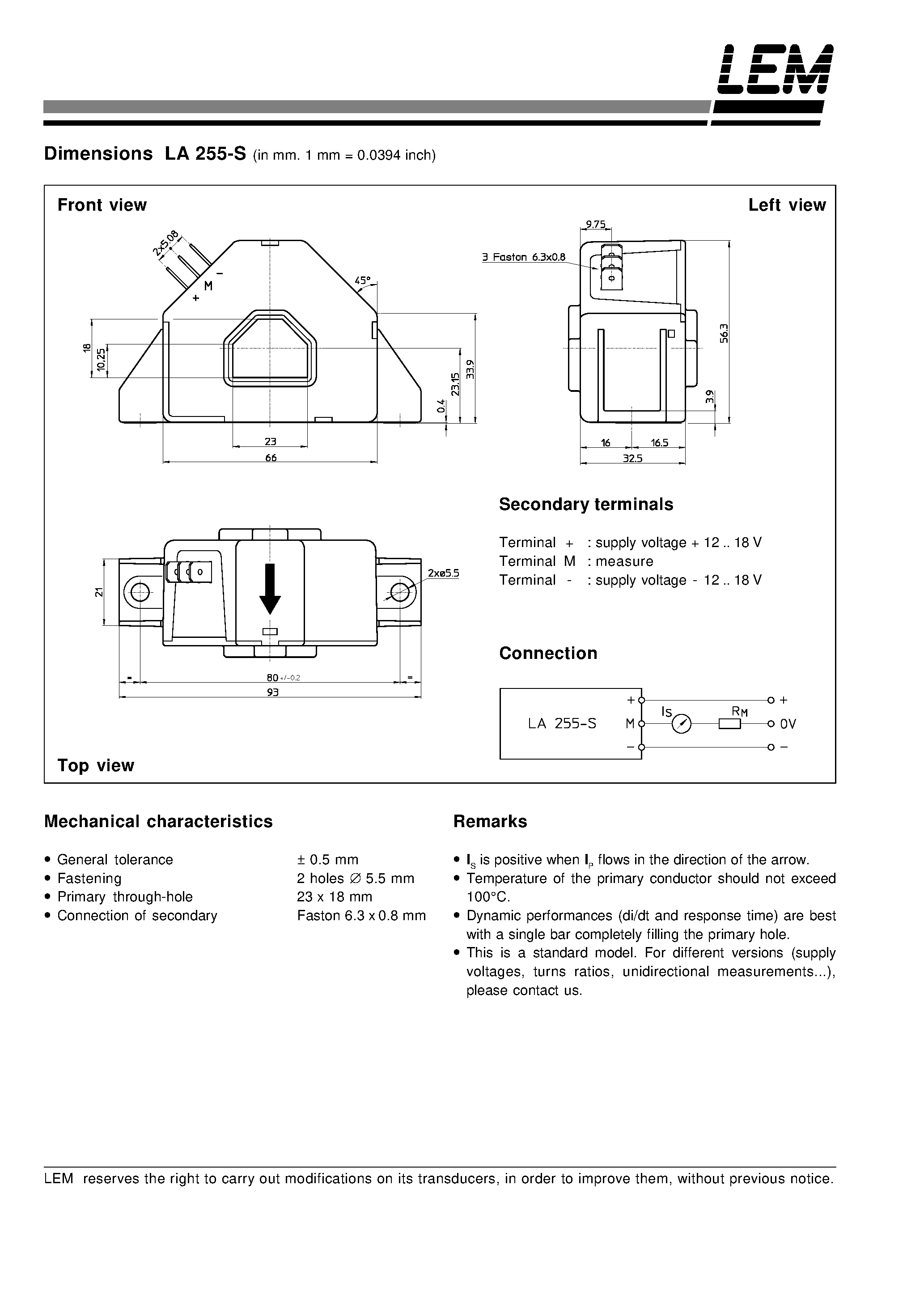 Datasheet LA255-S - Current Transducer LA 255-S page 2