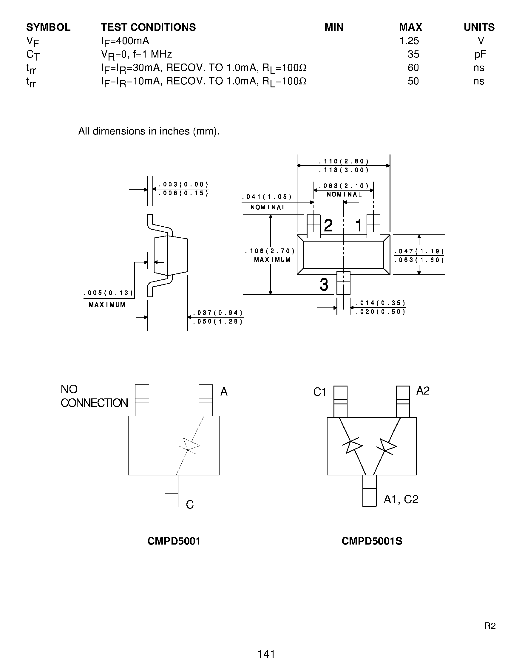 Даташит на микросхему CMPD5001 страница 2 Даташит CMPD5001 - HIGH CURRENT INDUCTIVE LOAD SWITCHING DIODE страница 2