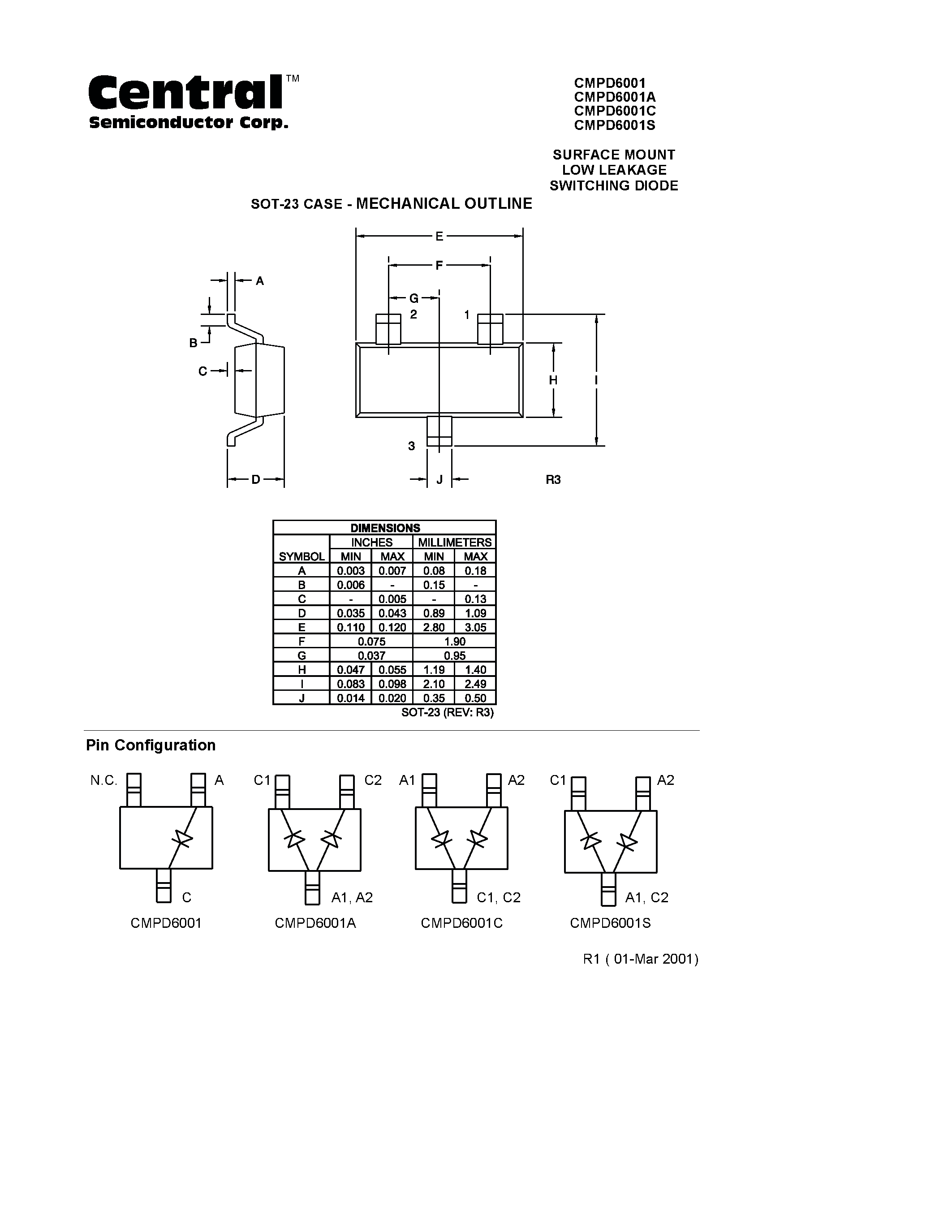Даташит на микросхему CMPD6001C страница 2 Даташит CMPD6001C - SURFACE MOUNT LOW LEAKAGE SWITCHING DIODE страница 2