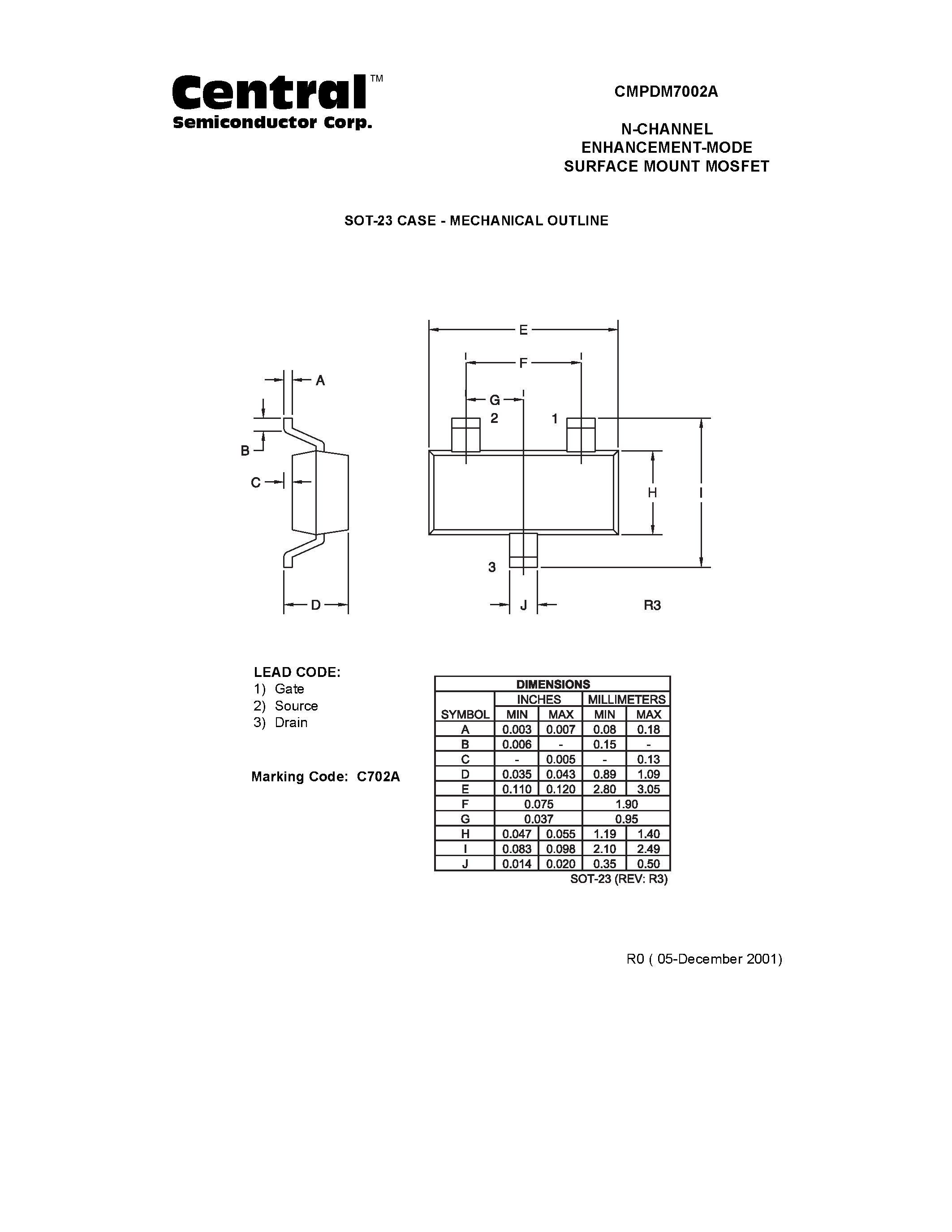 Datasheet CMPDM7002A - N-CHANNEL ENHANCEMENT-MODE SURFACE MOUNT MOSFET page 2