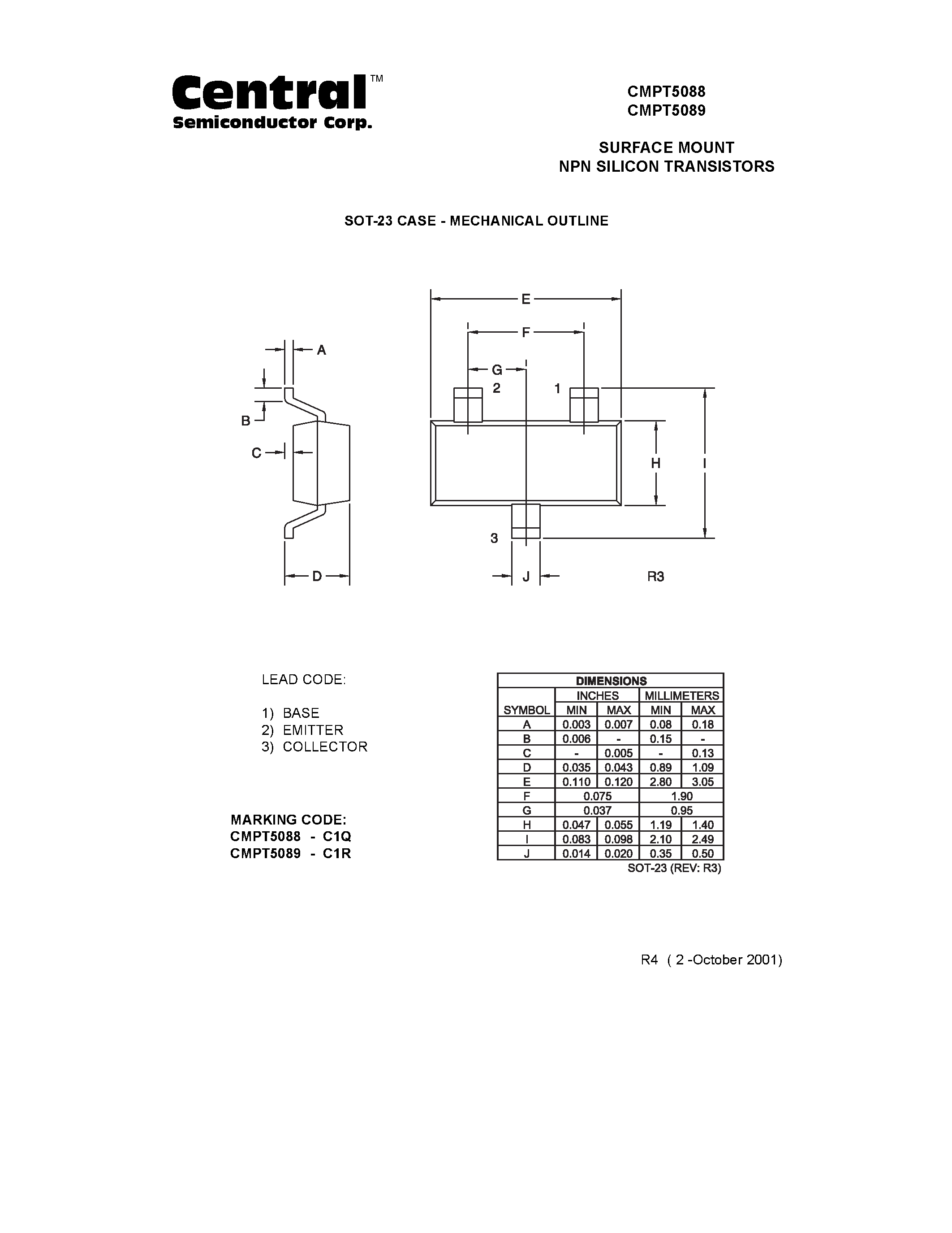 Даташит CMPT5088 - SURFACE MOUNT NPN SILICON TRANSISTORS страница 2