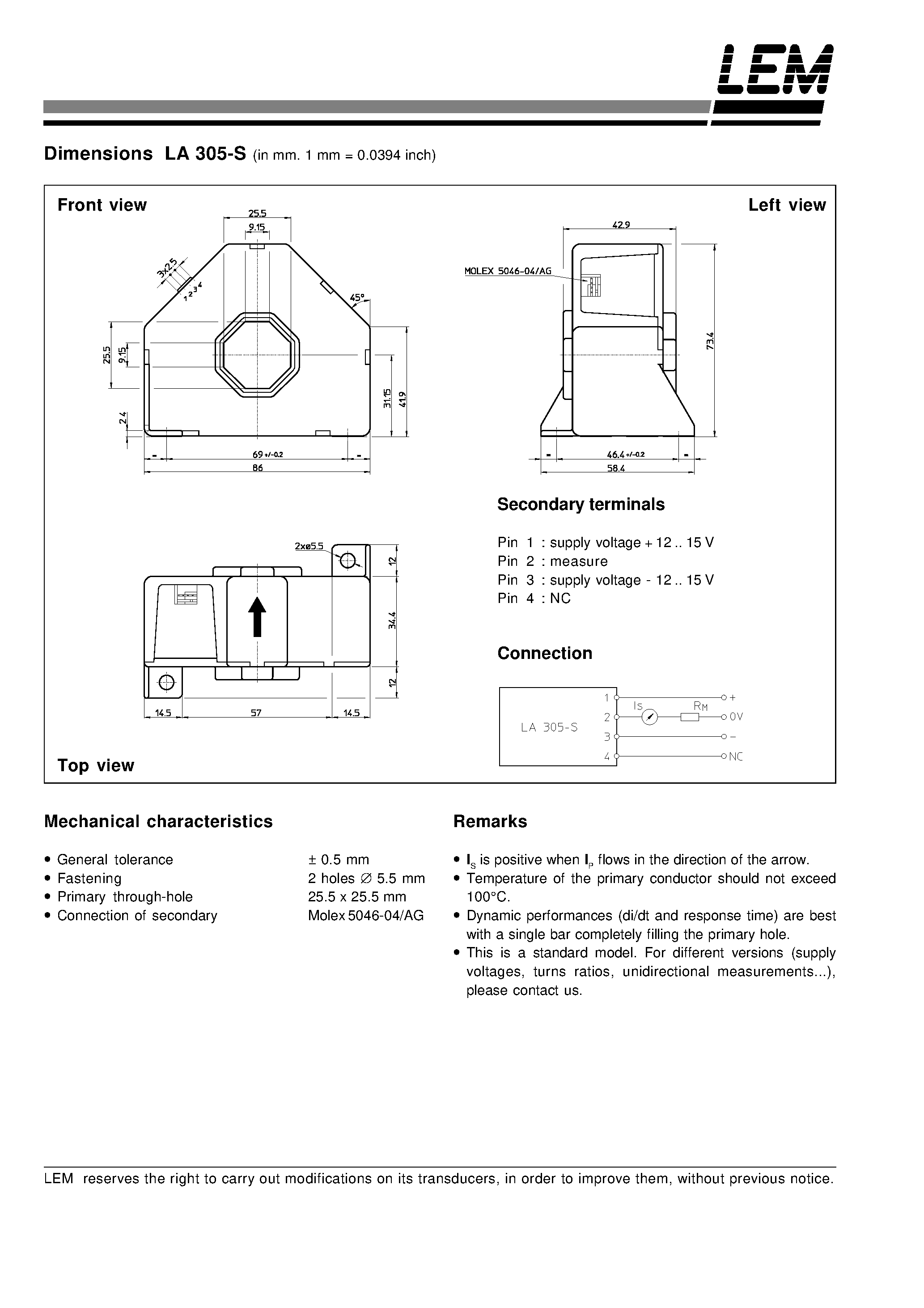 Datasheet LA305-S - Current Transducer LA 305-S page 2