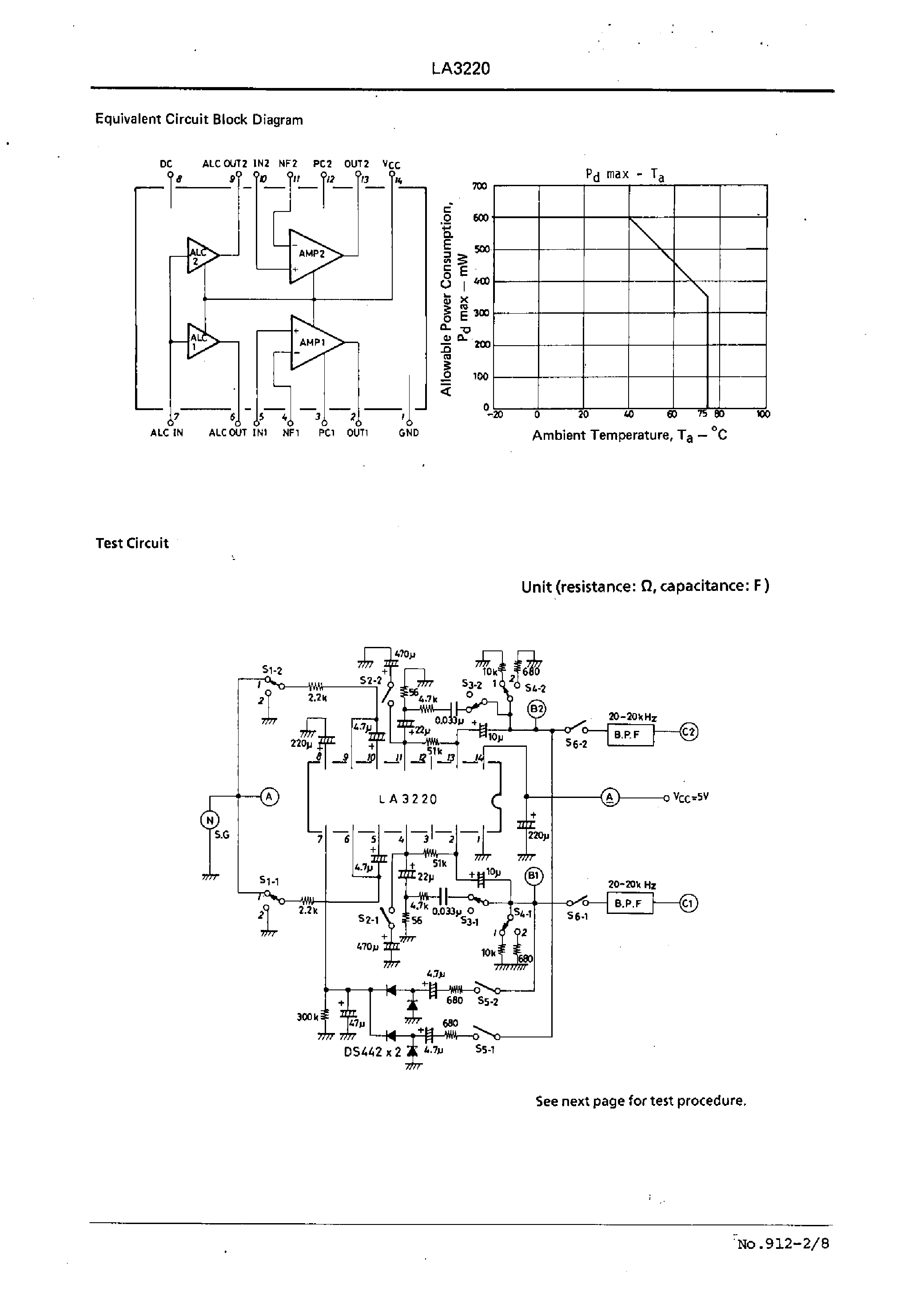 Datasheet LA3220 page 2 Datasheet LA3220 - 2-Channel Equalizer Ampe With ALC page 2