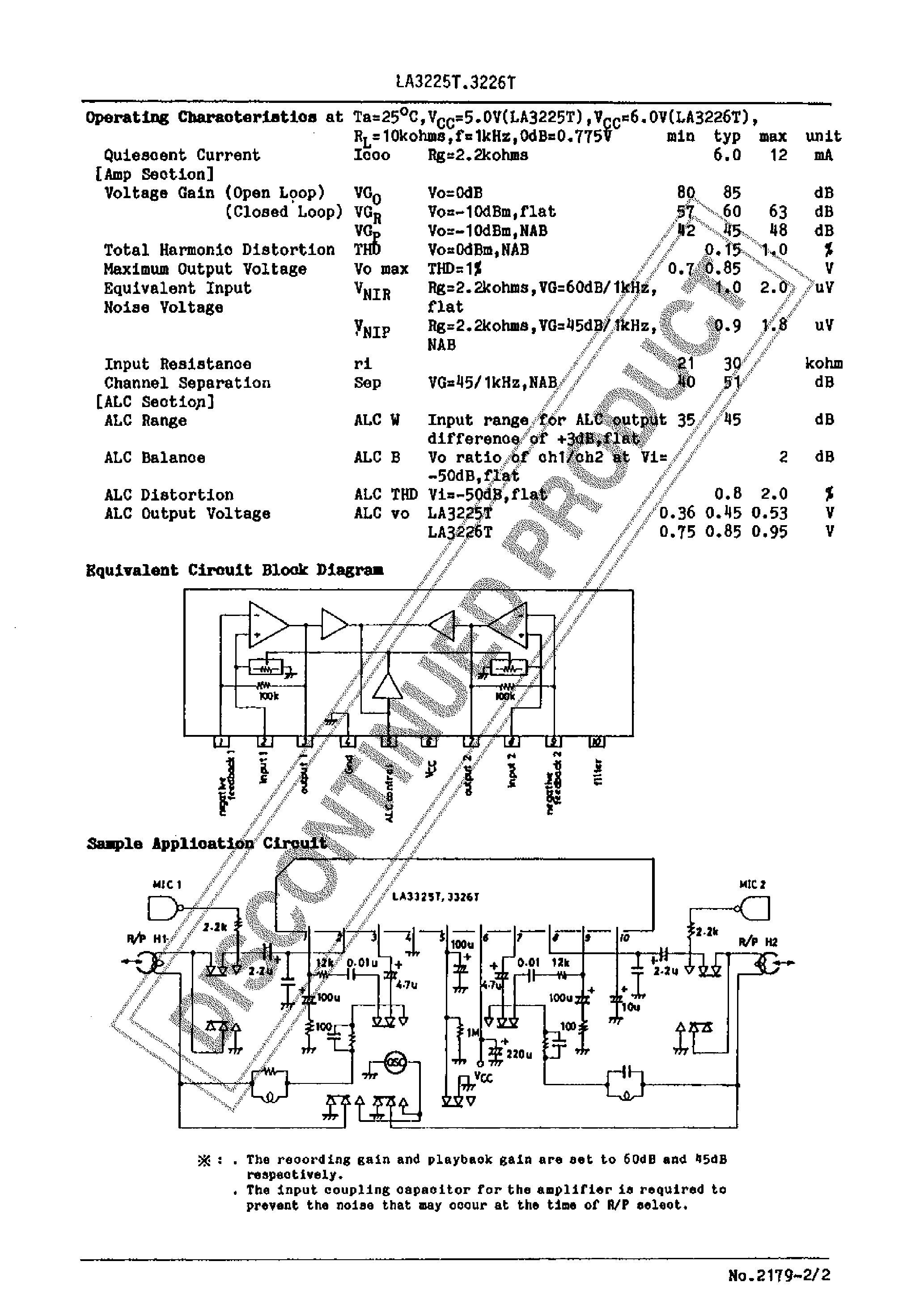 Даташит LA3225T - 2-Channel Preamplifier Car Stereo страница 2