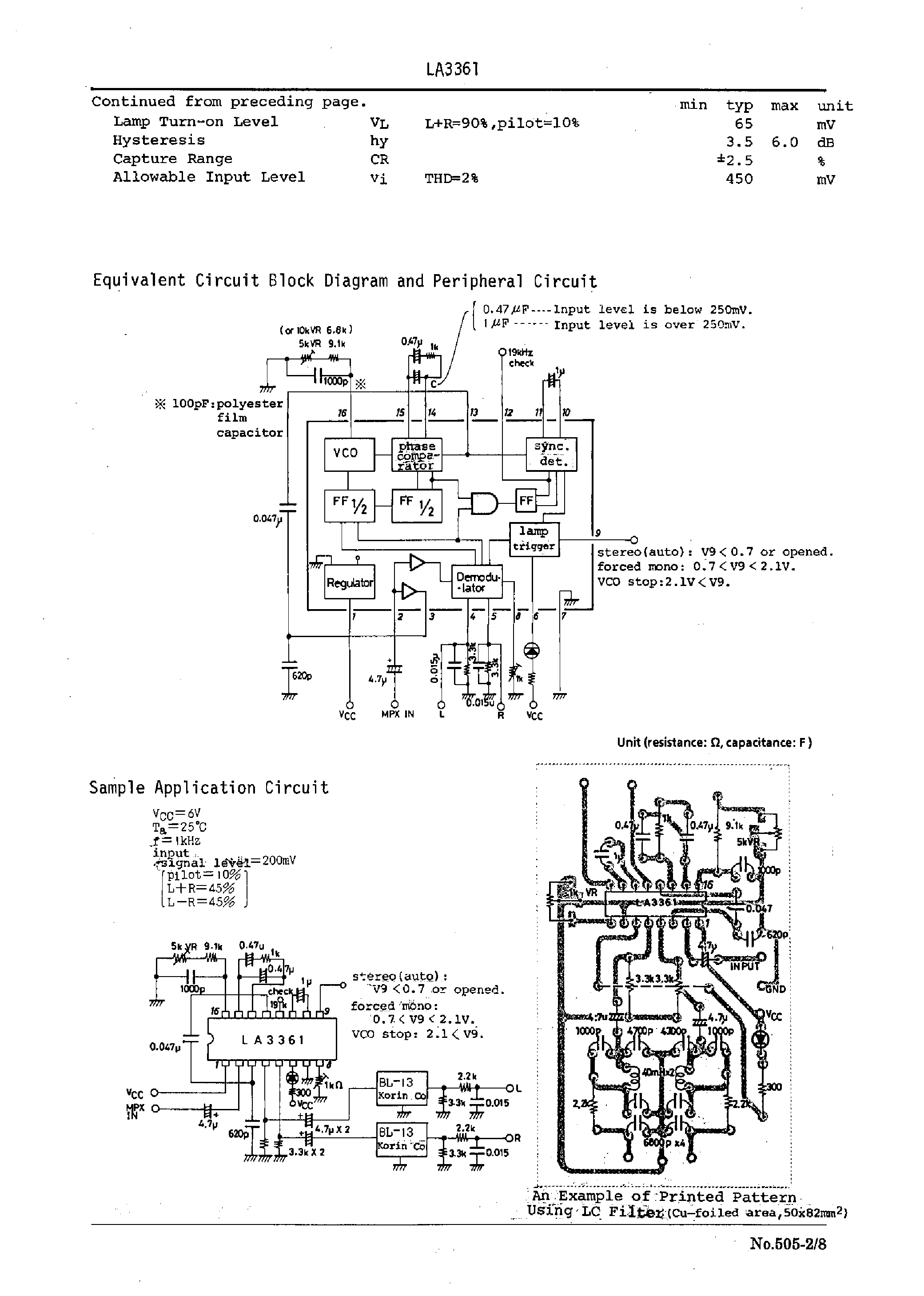 Даташит LA3361 - PLL FM Multiplex Stereo Demodulator страница 2