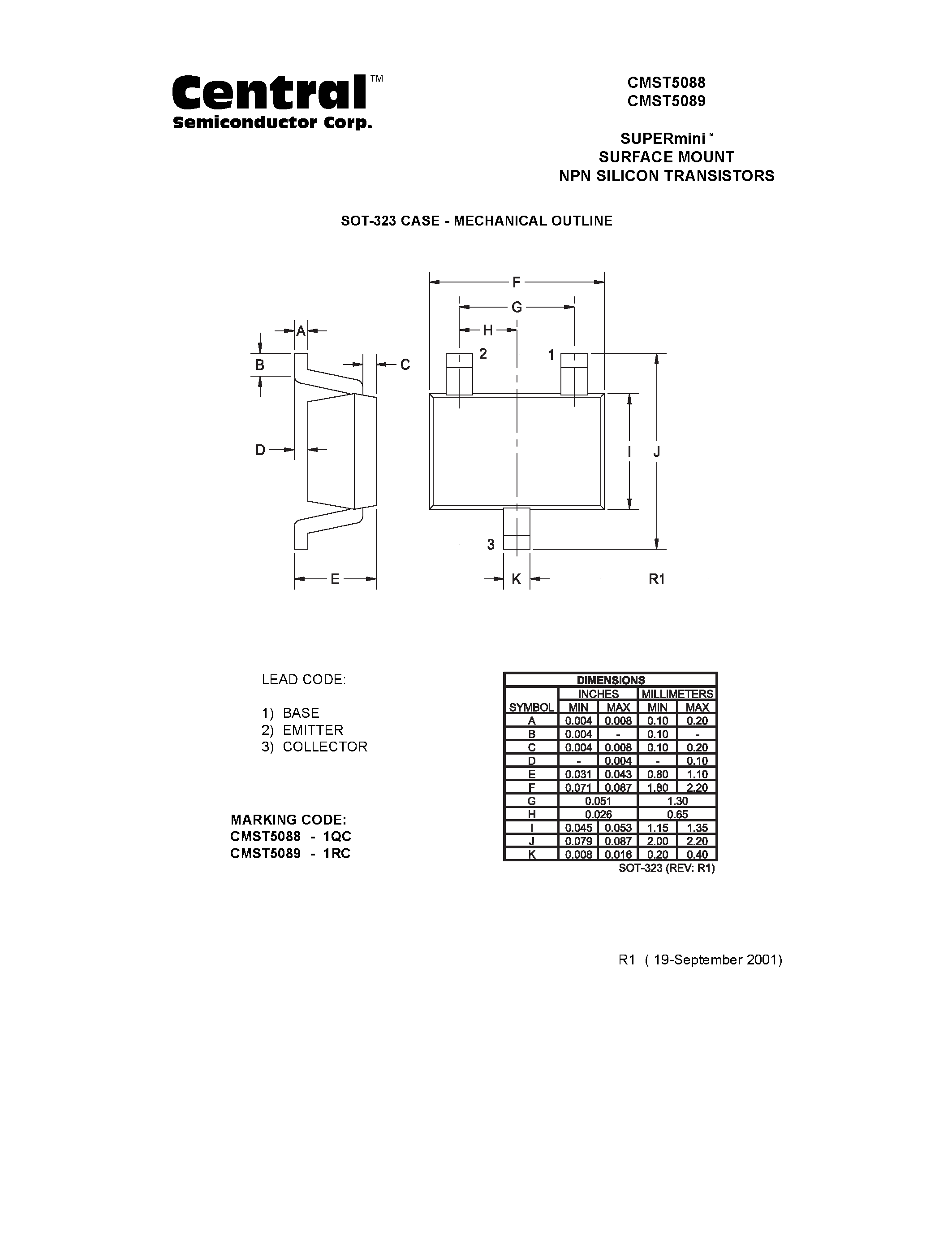 Даташит CMST5088 - SUPERmini. SURFACE MOUNT NPN SILICON TRANSISTORS страница 2