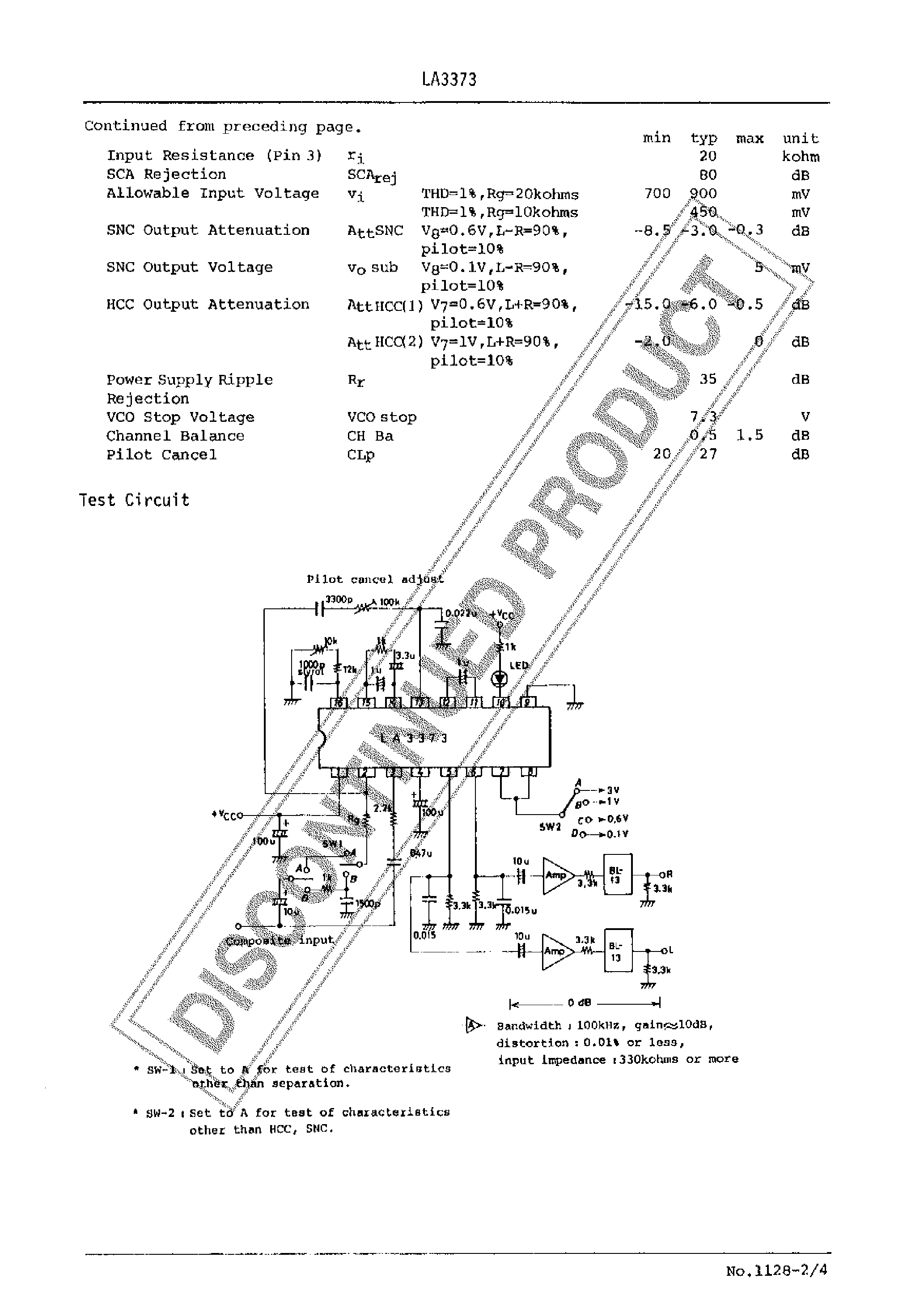 Даташит LA3373 - Pilot Cancel-Provided PLL FM MPX Demodulator for Car Stereos страница 2