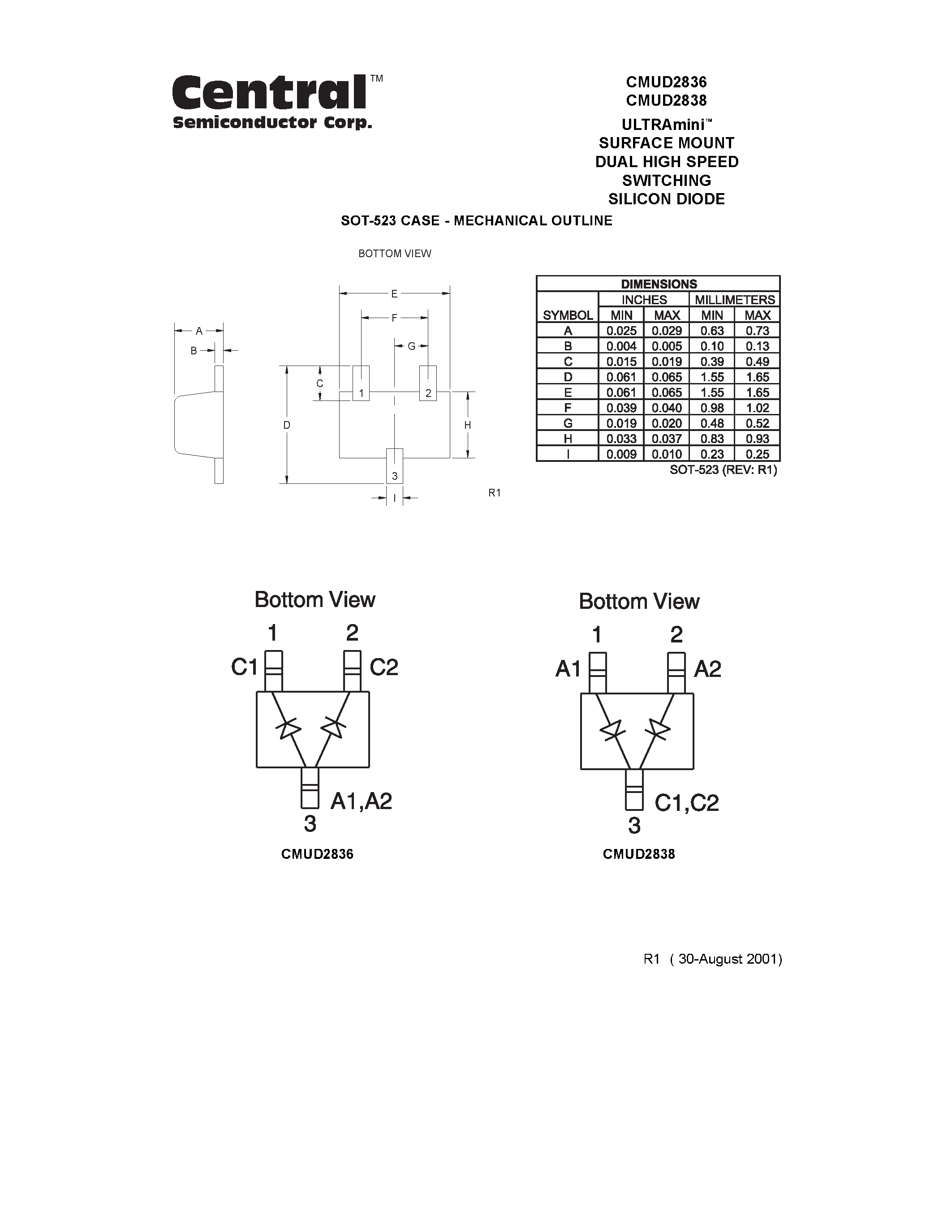 Даташит CMUD2836 - ULTRAmini. SURFACE MOUNT DUAL HIGH SPEED SWITCHING SILICON DIODE страница 2