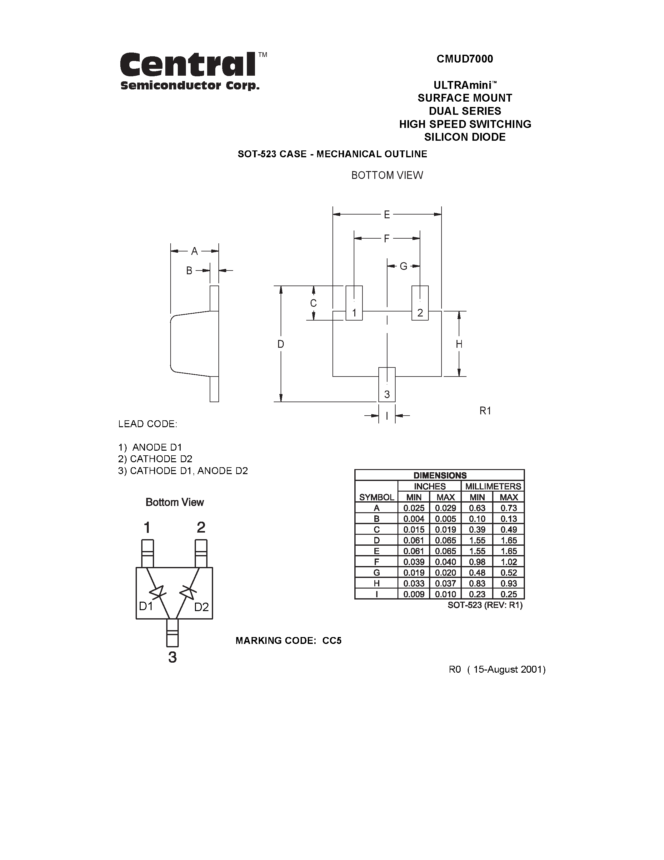 Даташит на микросхему CMUD7000 страница 2 Даташит CMUD7000 - ULTRAmini. SURFACE MOUNT DUAL SERIES HIGH SPEED SWITCHING SILICON DIODE страница 2
