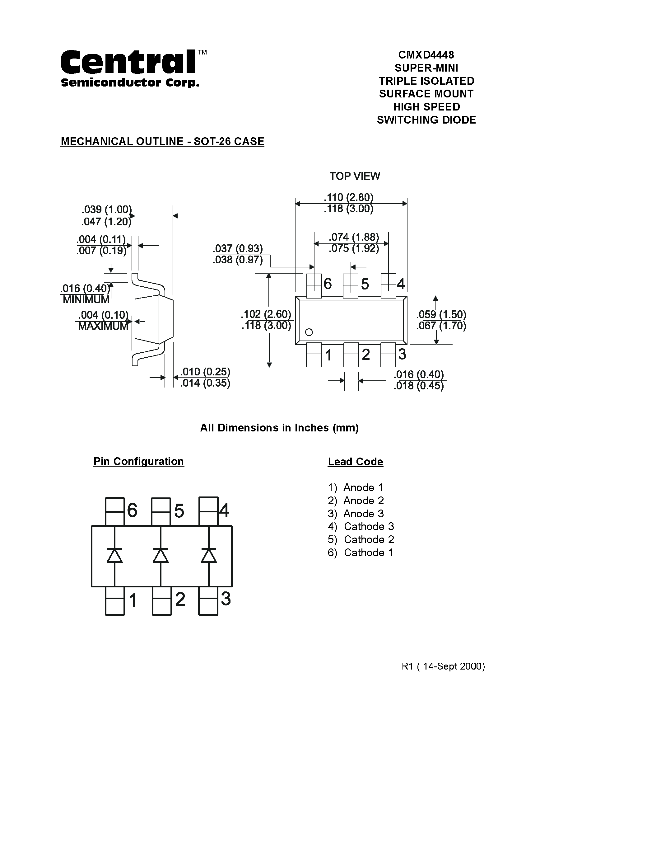 Даташит на микросхему CMXD4448 страница 2 Даташит CMXD4448 - SUPER-MINI TRIPLE ISOLATED SURFACE MOUNT HIGH SPEED SWITCHING DIODE страница 2