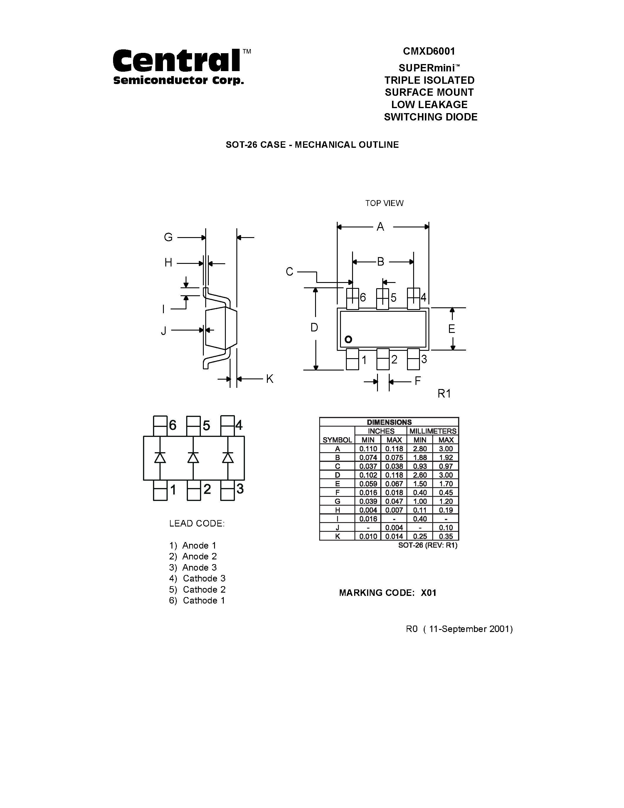 Даташит CMXD6001 - SUPERmini. TRIPLE ISOLATED SURFACE MOUNT LOW LEAKAGE SWITCHING DIODE страница 2