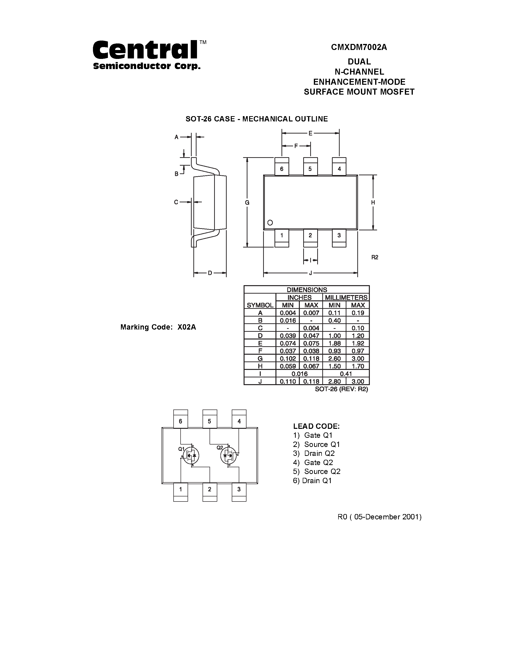 Datasheet CMXDM7002A - DUAL N-CHANNEL ENHANCEMENT-MODE SURFACE MOUNT MOSFET page 2