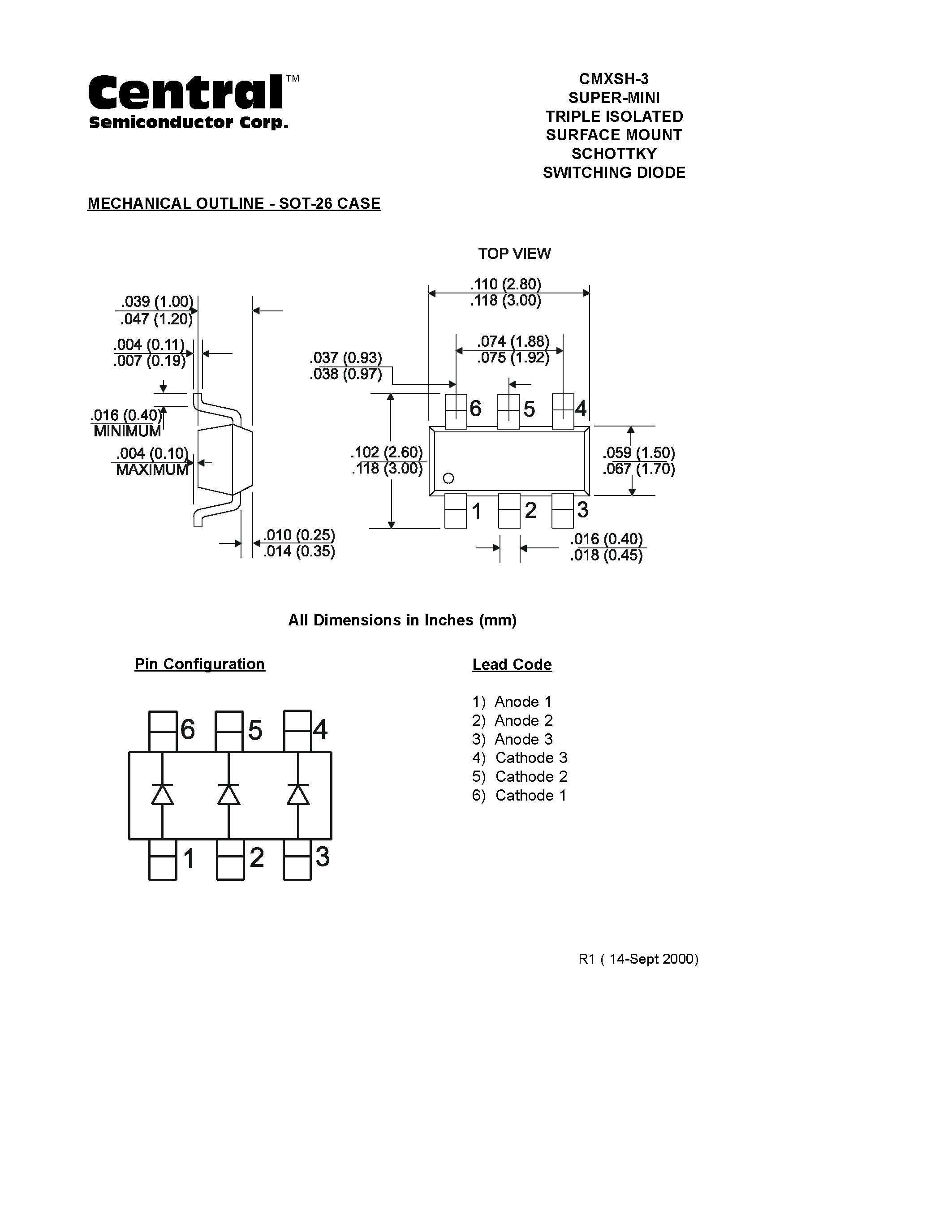 Datasheet CMXSH-3 page 2 Datasheet CMXSH-3 - SUPER-MINI TRIPLE ISOLATED SURFACE MOUNT SCHOTTKY SWITCHING DIODE page 2
