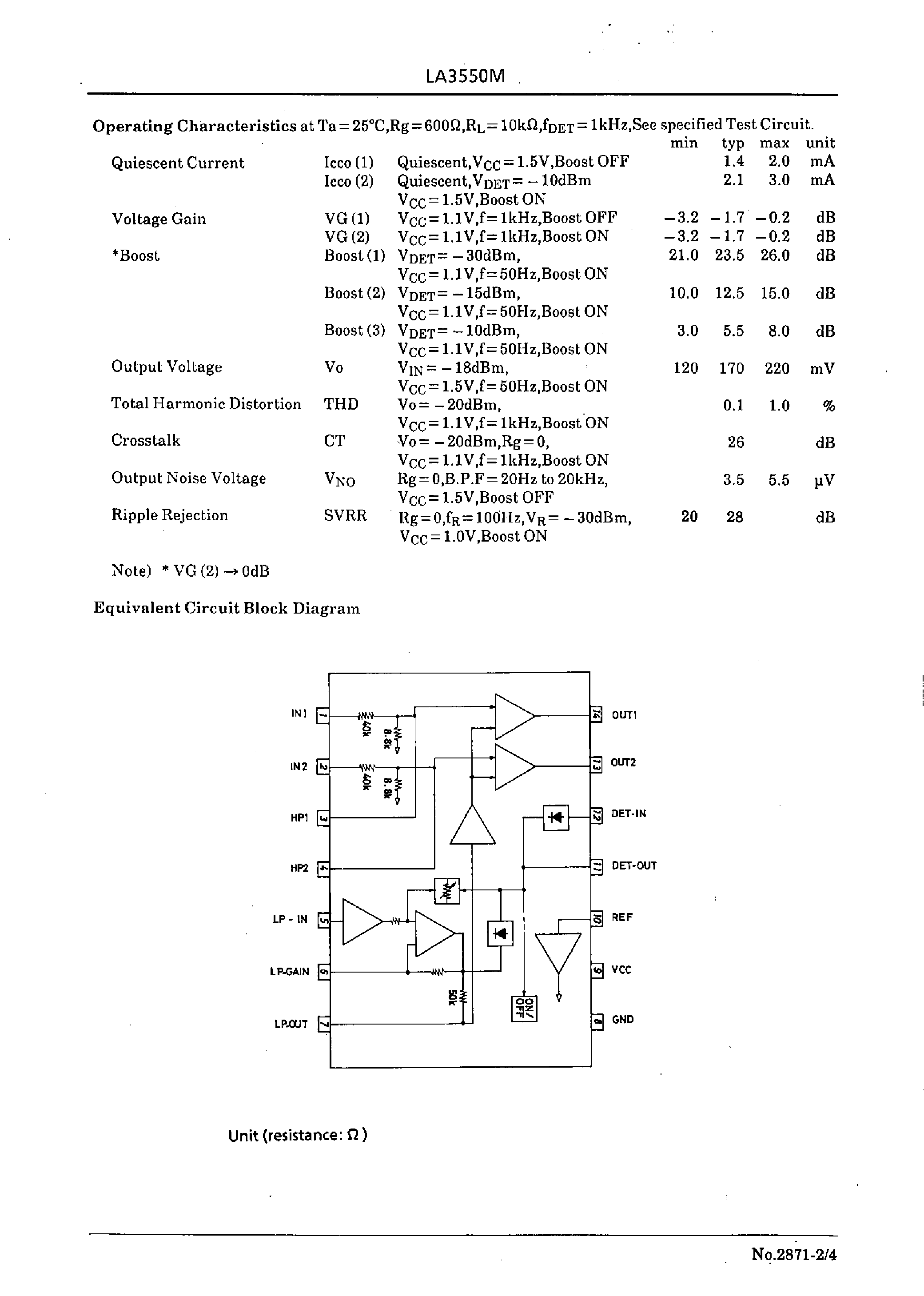 Даташит LA3550M - Auto-Loudness Controller for Headphone Stereo Systems страница 2