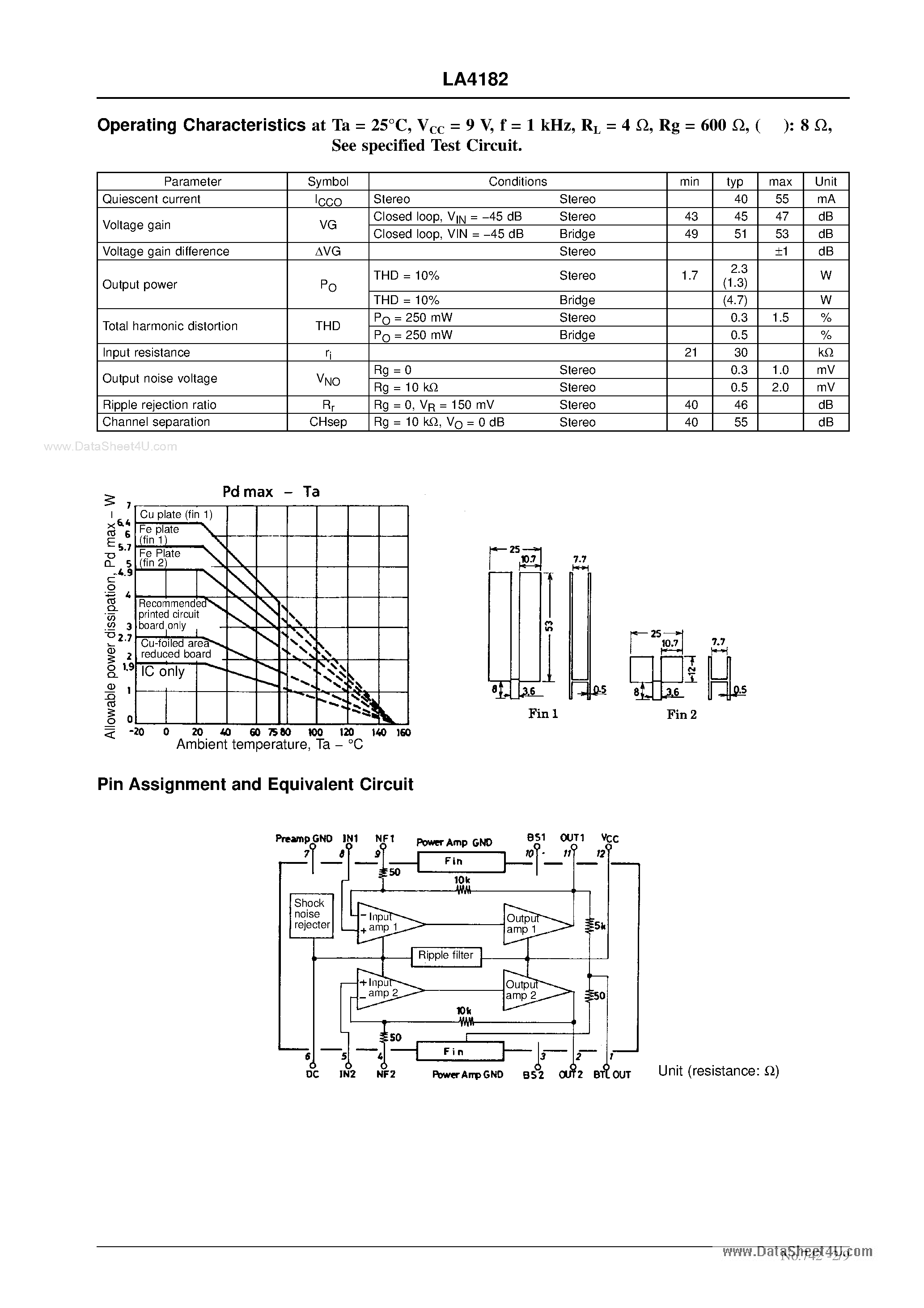 Datasheet LA4182 - 2.3 W 2-Channel AF Power Amplifier page 2