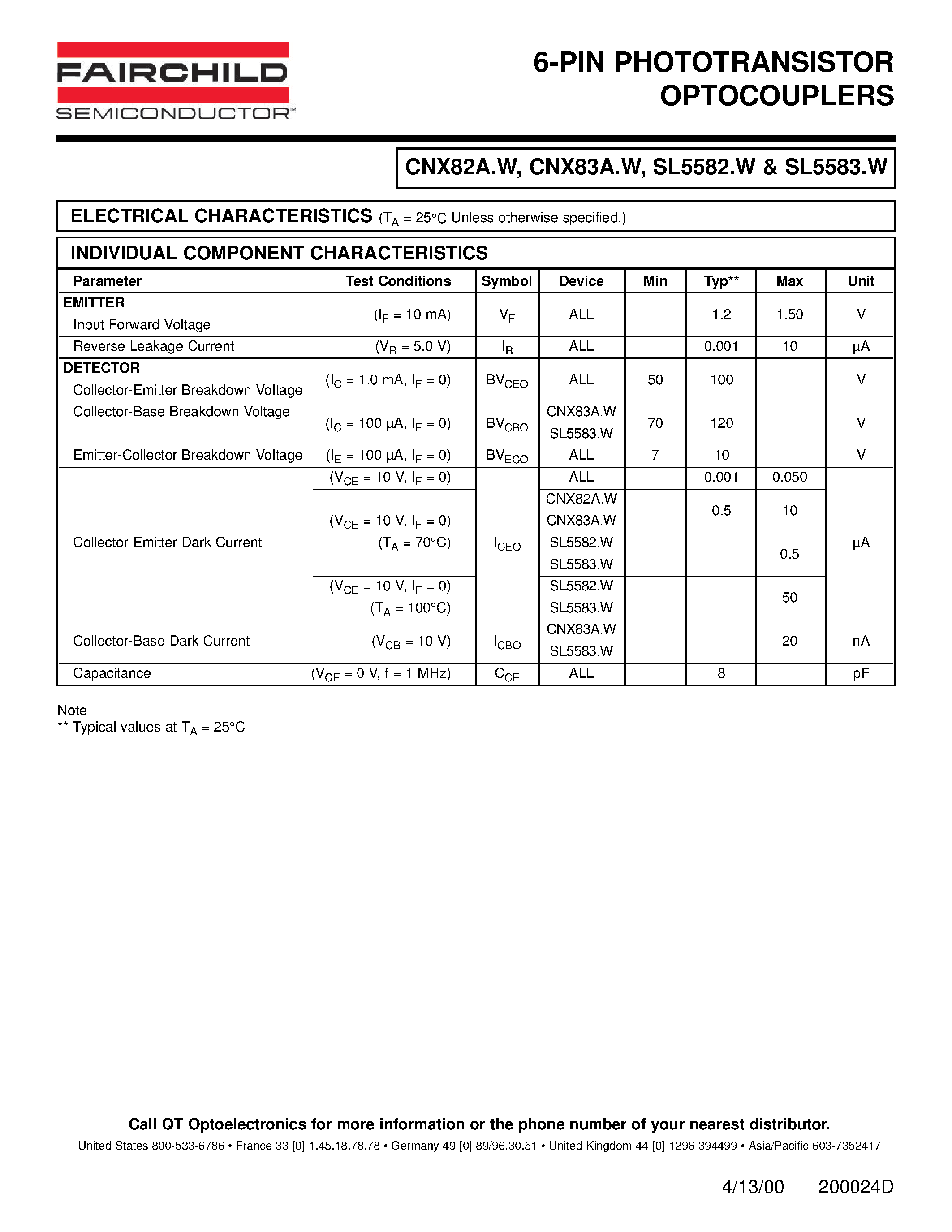 Datasheet CNX83A.W page 2 Datasheet CNX83A.W - 6-PIN PHOTOTRANSISTOR OPTOCOUPLERS page 2