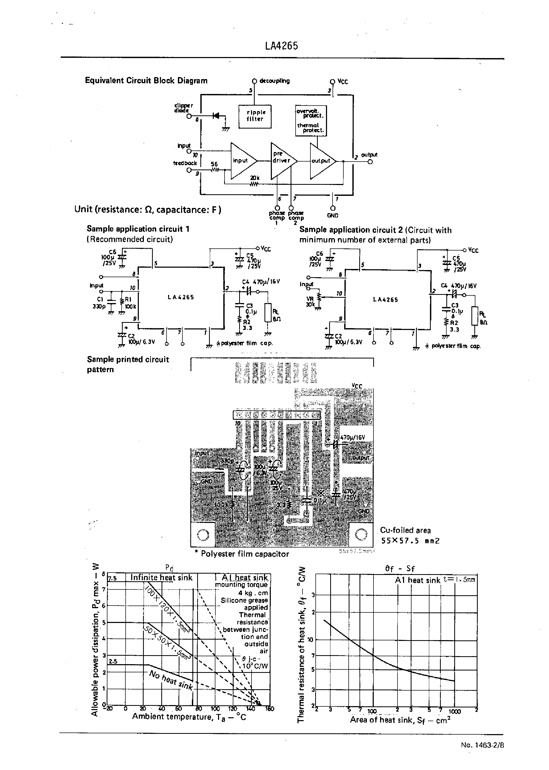 Datasheet LA4265 - 3.5W Monaural Power Amp page 2