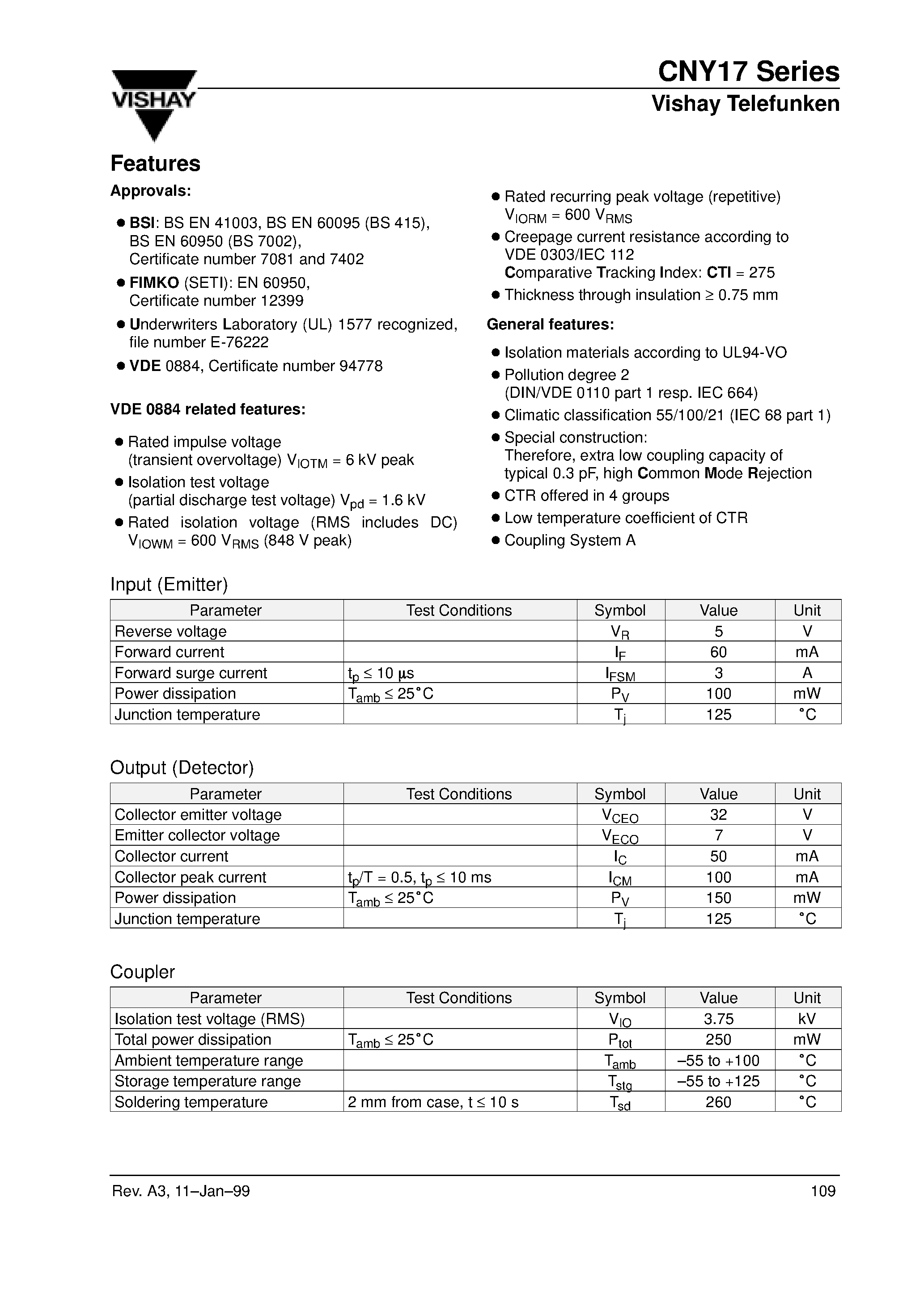 Даташит CNY17G-1 - Optocoupler with Phototransistor Output страница 2