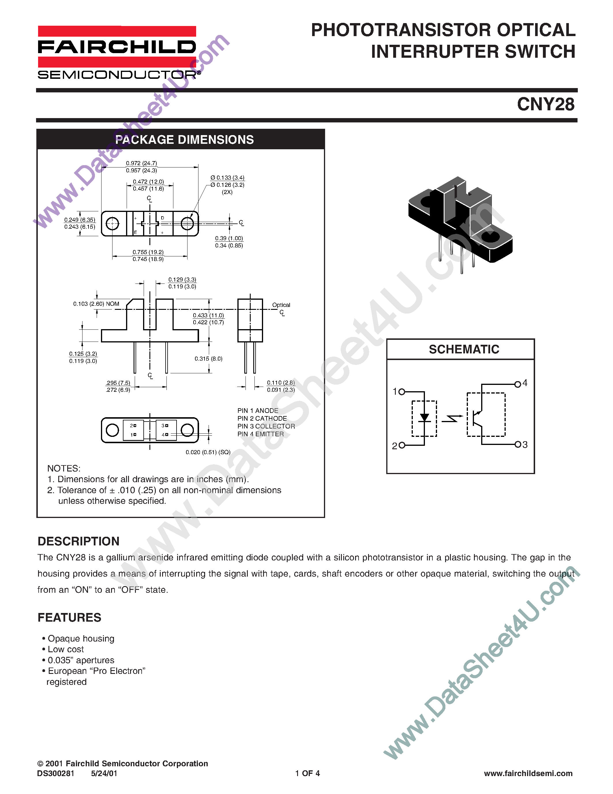 Даташит на микросхему CNY28 страница 1 Даташит CNY28 - SLOTTED OPTICAL SWITCH страница 1