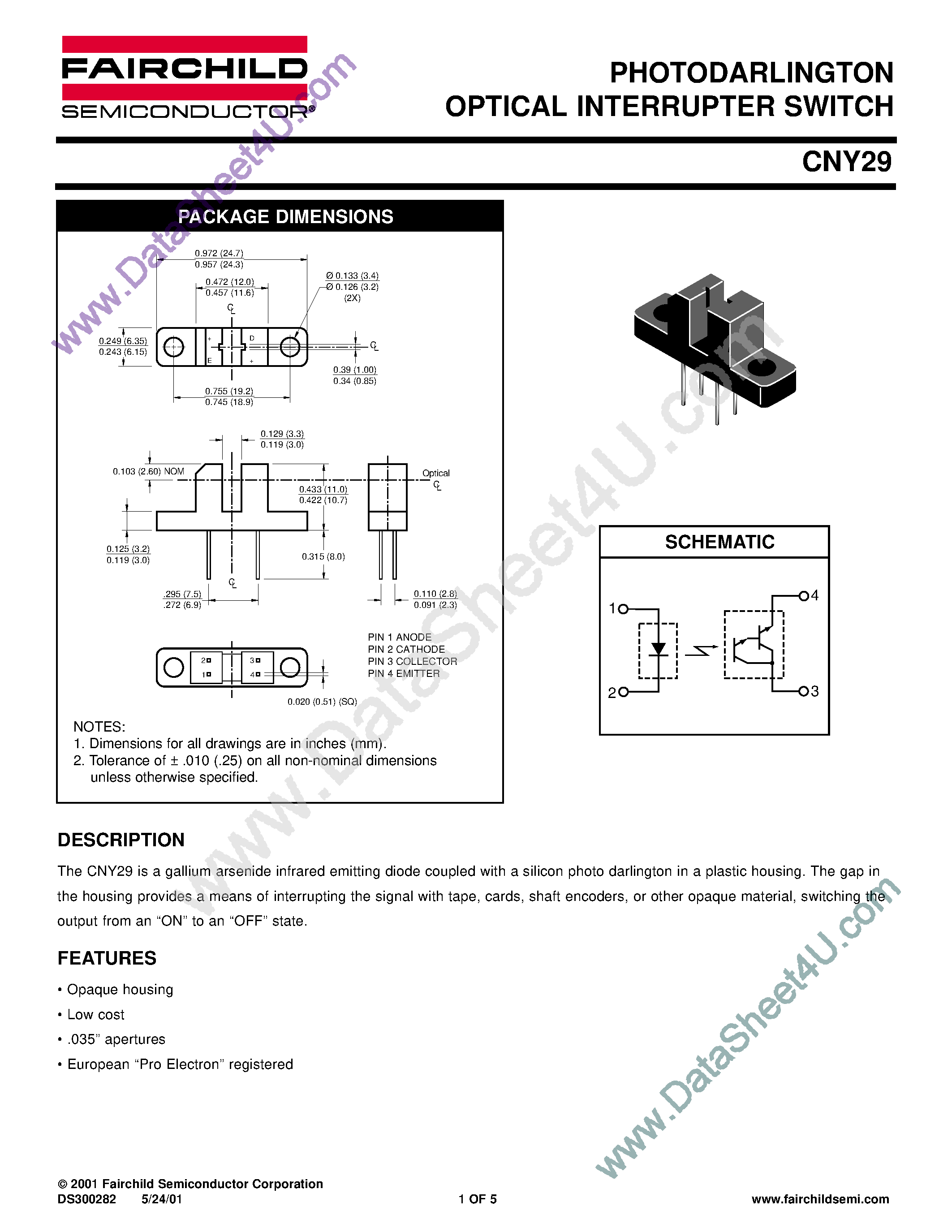 Даташит на микросхему CNY29 страница 1 Даташит CNY29 - SLOTTED OPTICAL SWITCH страница 1