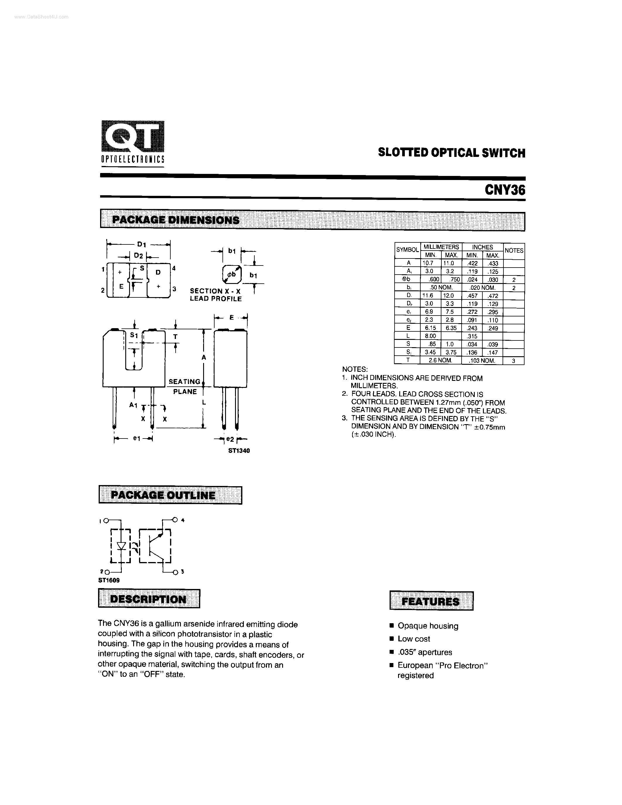 Даташит CNY36 - SLOTTED OPTICAL SWITCH страница 1