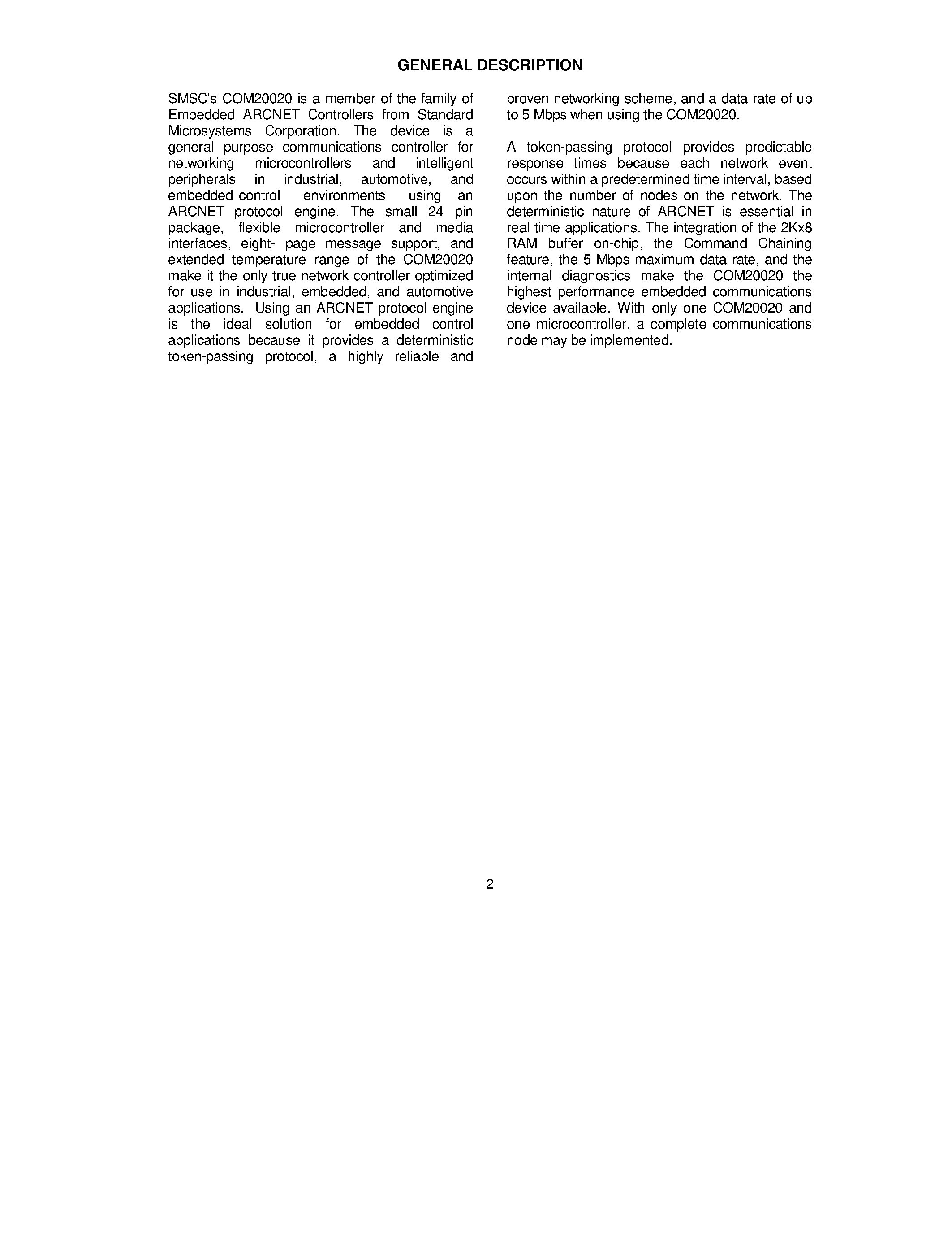Datasheet COM20020 page 2 Datasheet COM20020 - COM20020 3.3V ULANC Universal Local Area Network Controller with 2K x 8 On-Board RAM page 2