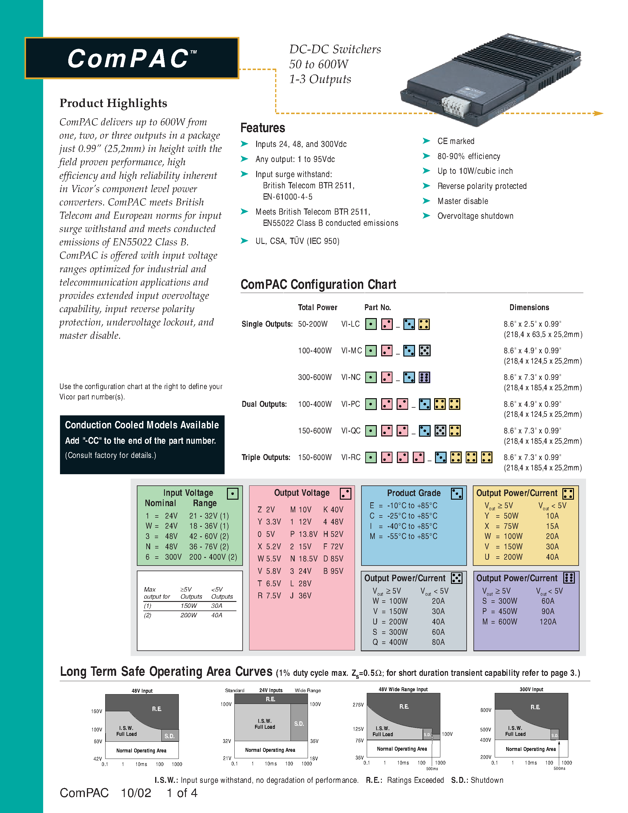 Datasheet COMPAC page 1 Datasheet COMPAC - DC-DC Switchers 50 to 600W 1-3 Outputs page 1
