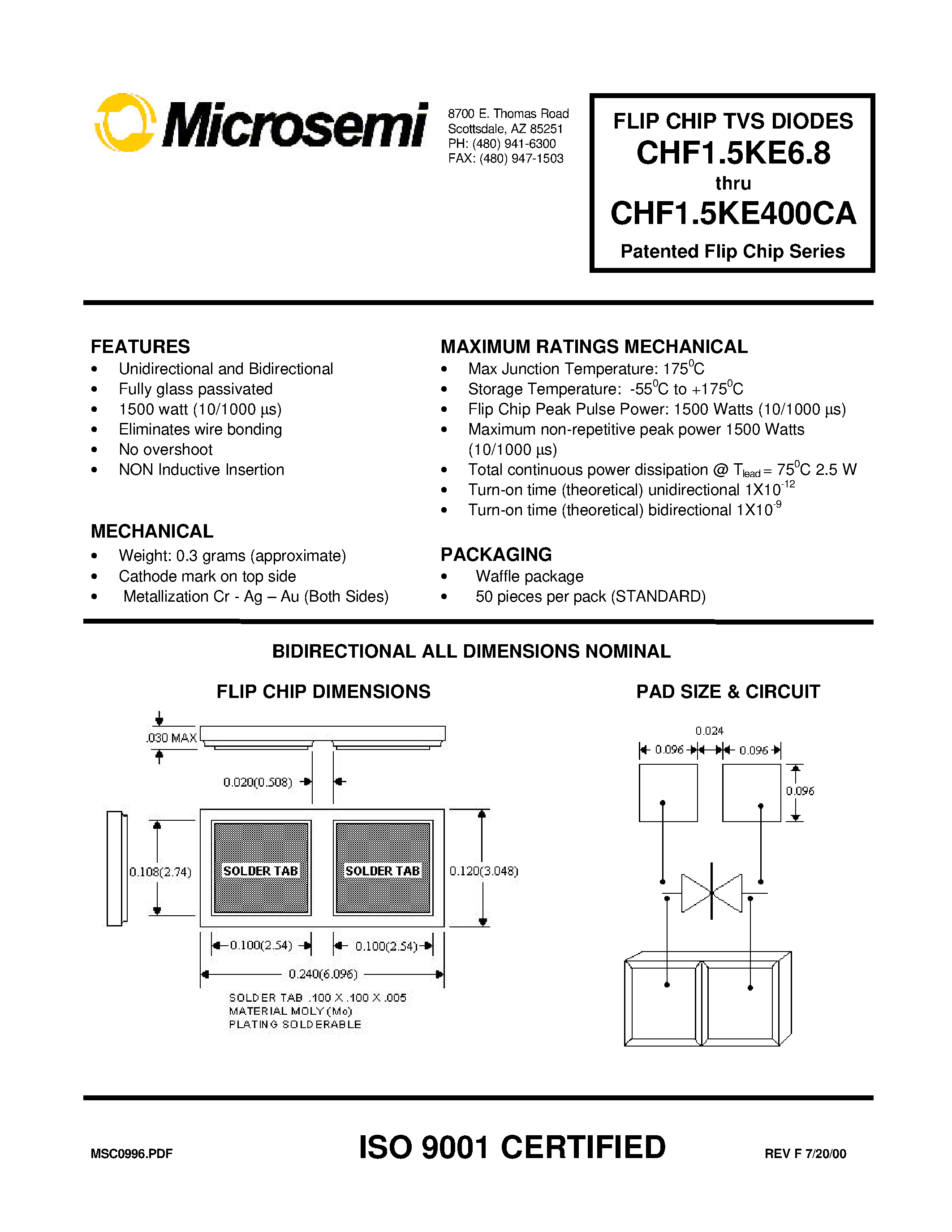 Даташит на микросхему CHFI.5KE8.2A страница 1 Даташит CHFI.5KE8.2A - FLIP CHIP TVS DIODES страница 1