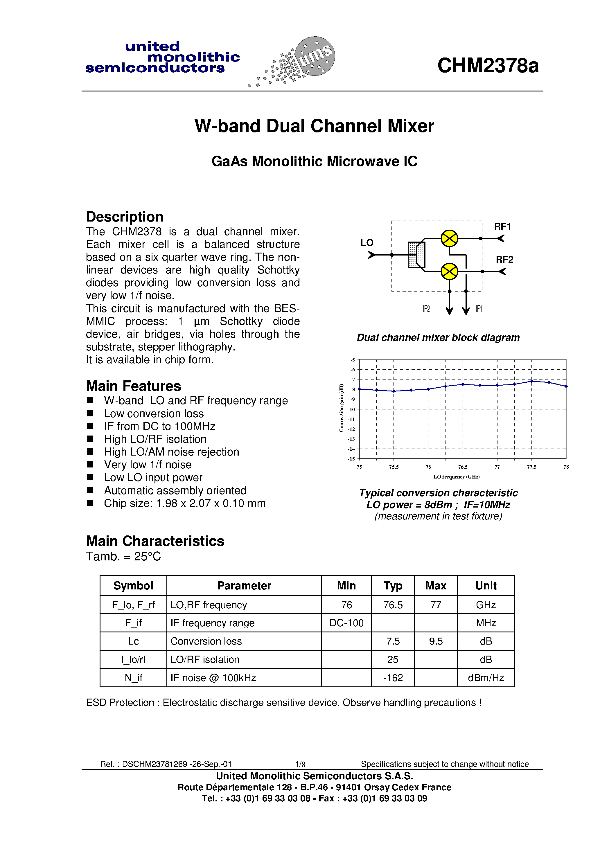 Datasheet CHM2378A - W-band Dual Channel Mixer page 1