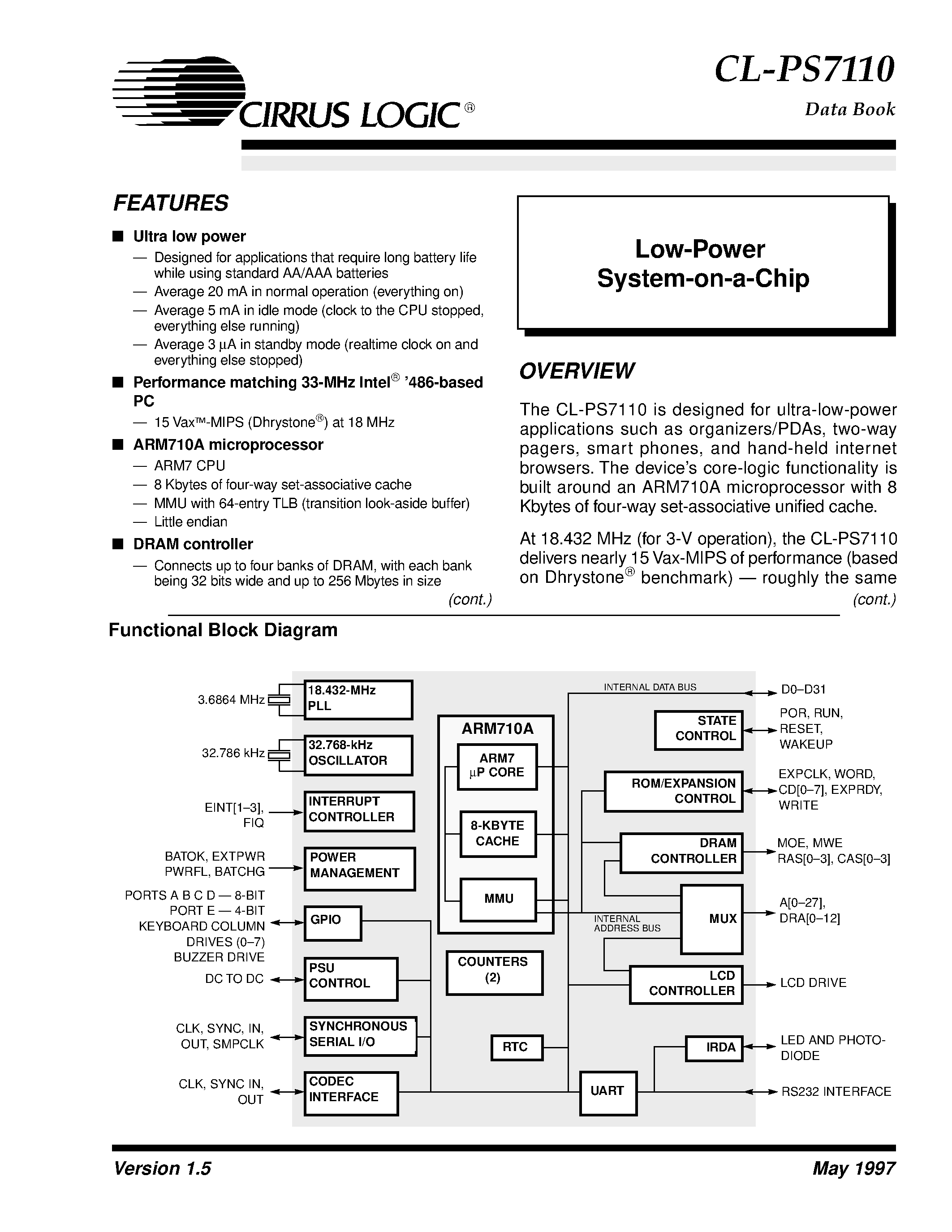 Datasheet CL-PS7110-VC-A page 1 Datasheet CL-PS7110-VC-A - Low-Power System-on-a-Chip page 1