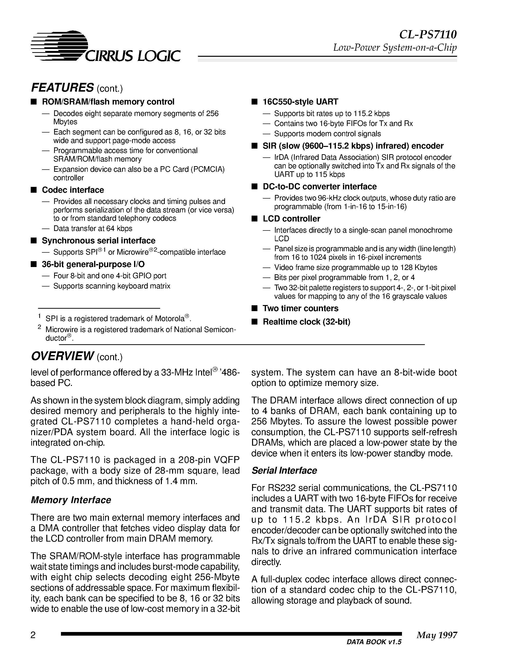 Datasheet CL-PS7110-VC-A page 2 Datasheet CL-PS7110-VC-A - Low-Power System-on-a-Chip page 2