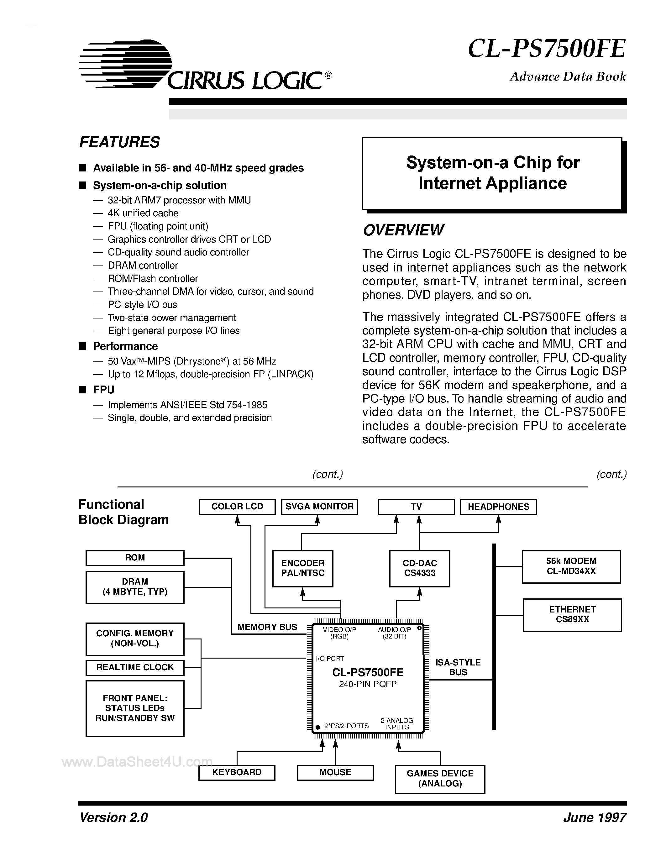 Datasheet CL-PS7500FE - System-on-a Chip for Internet Appliance page 1