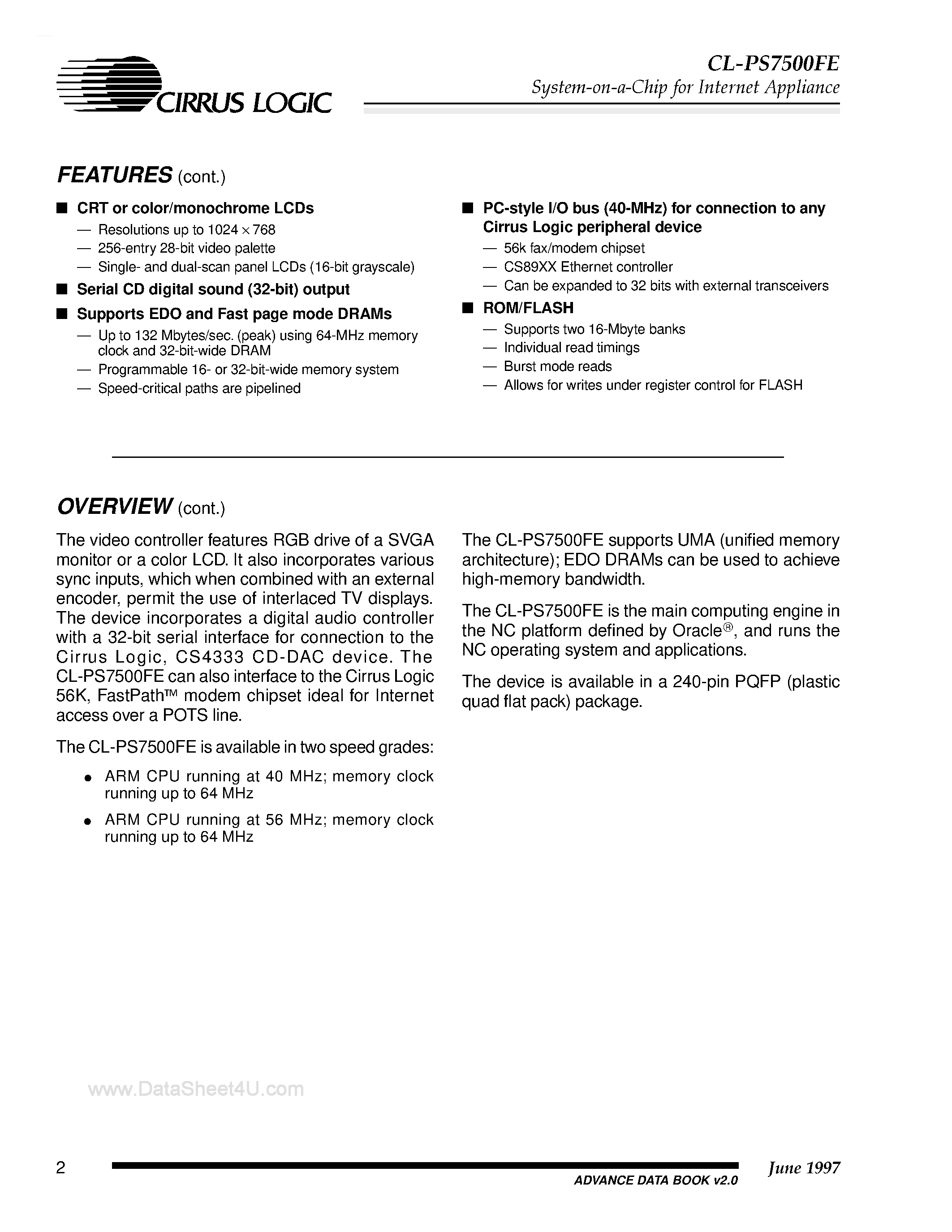 Datasheet CL-PS7500FE - System-on-a Chip for Internet Appliance page 2