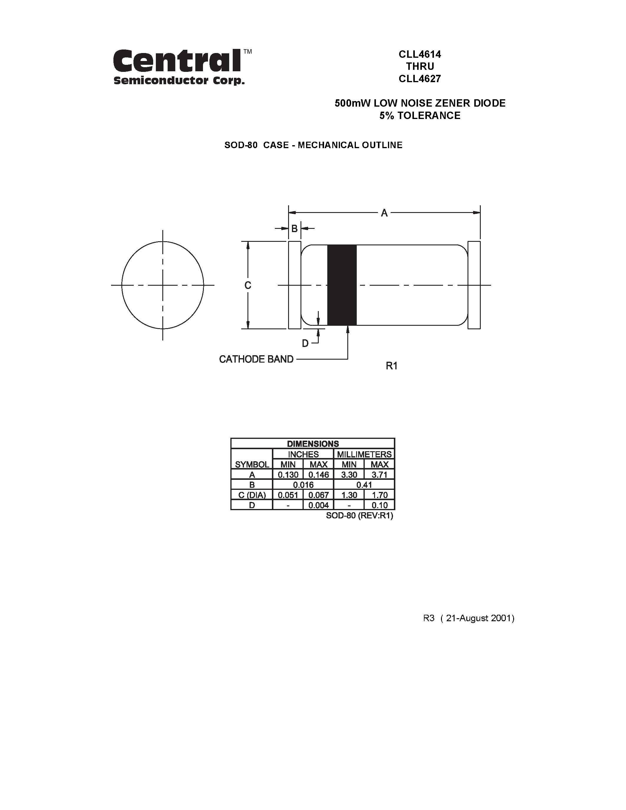 Datasheet CLL4624 - 500mW LOW NOISE ZENER DIODE 5% TOLERANCE page 2