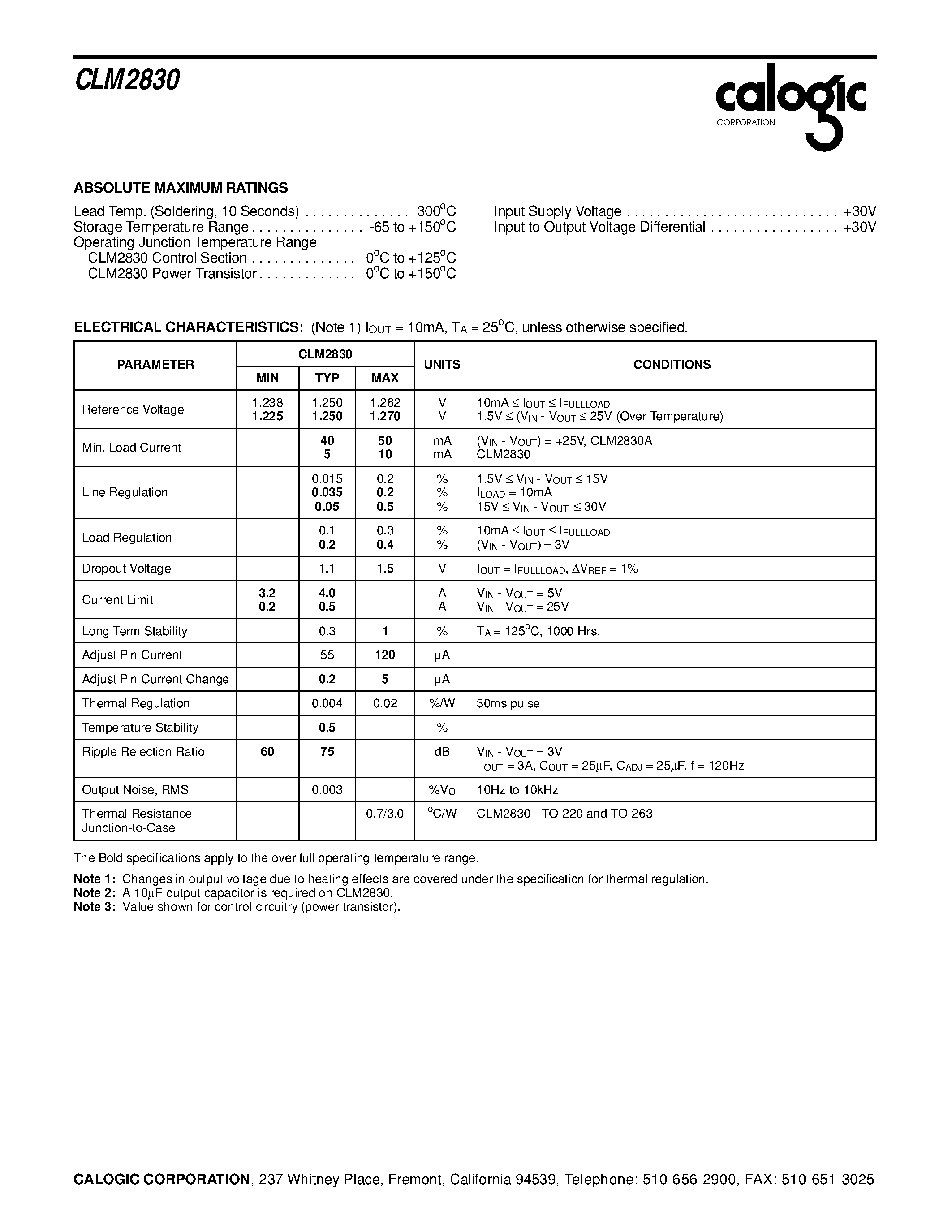 Datasheet CLM2830AU page 2 Datasheet CLM2830AU - 3.0A Low Dropout Voltage Regulator Adjustable page 2