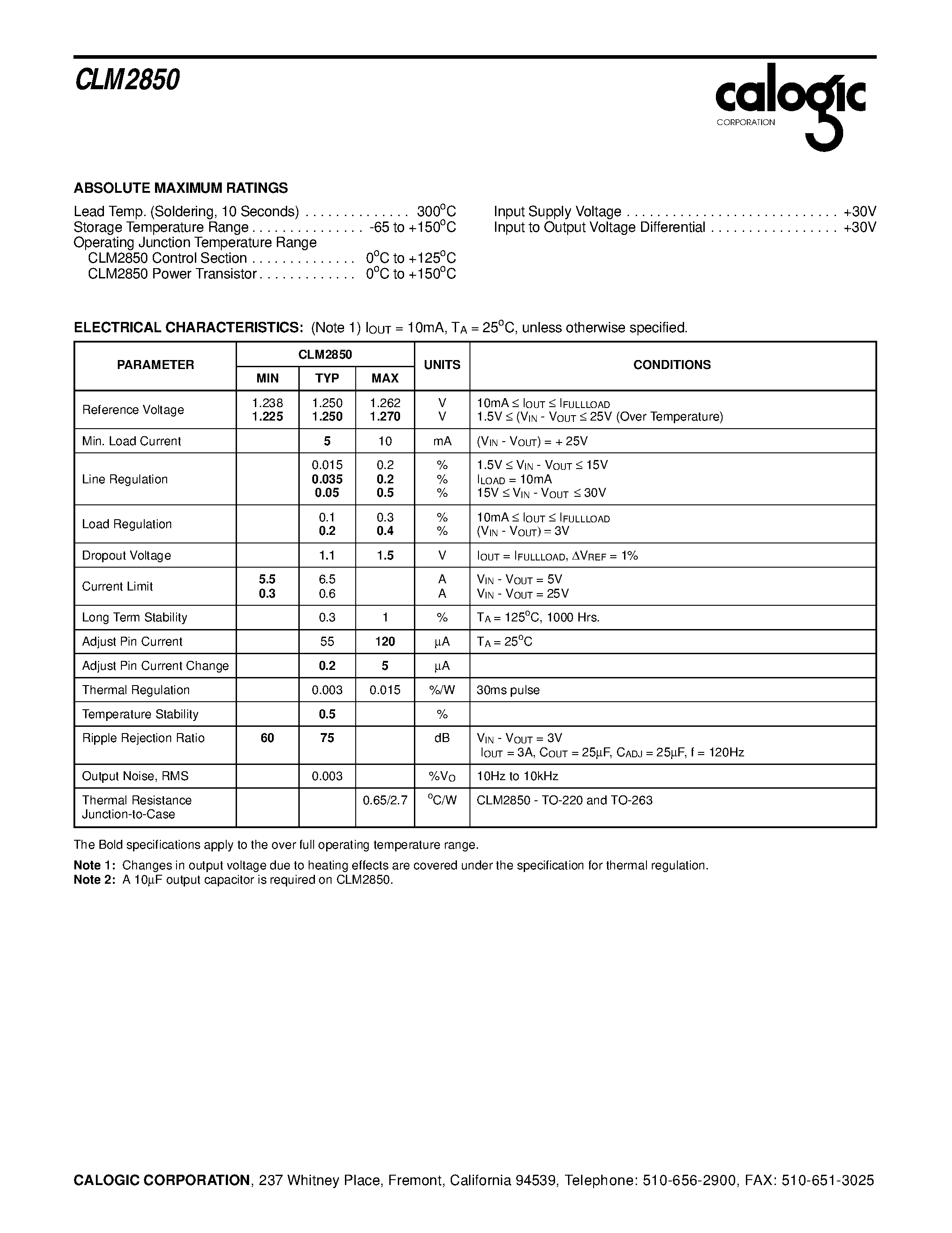Datasheet CLM2850AT - 5.0A Low Dropout Voltage Regulator Adjustable page 2