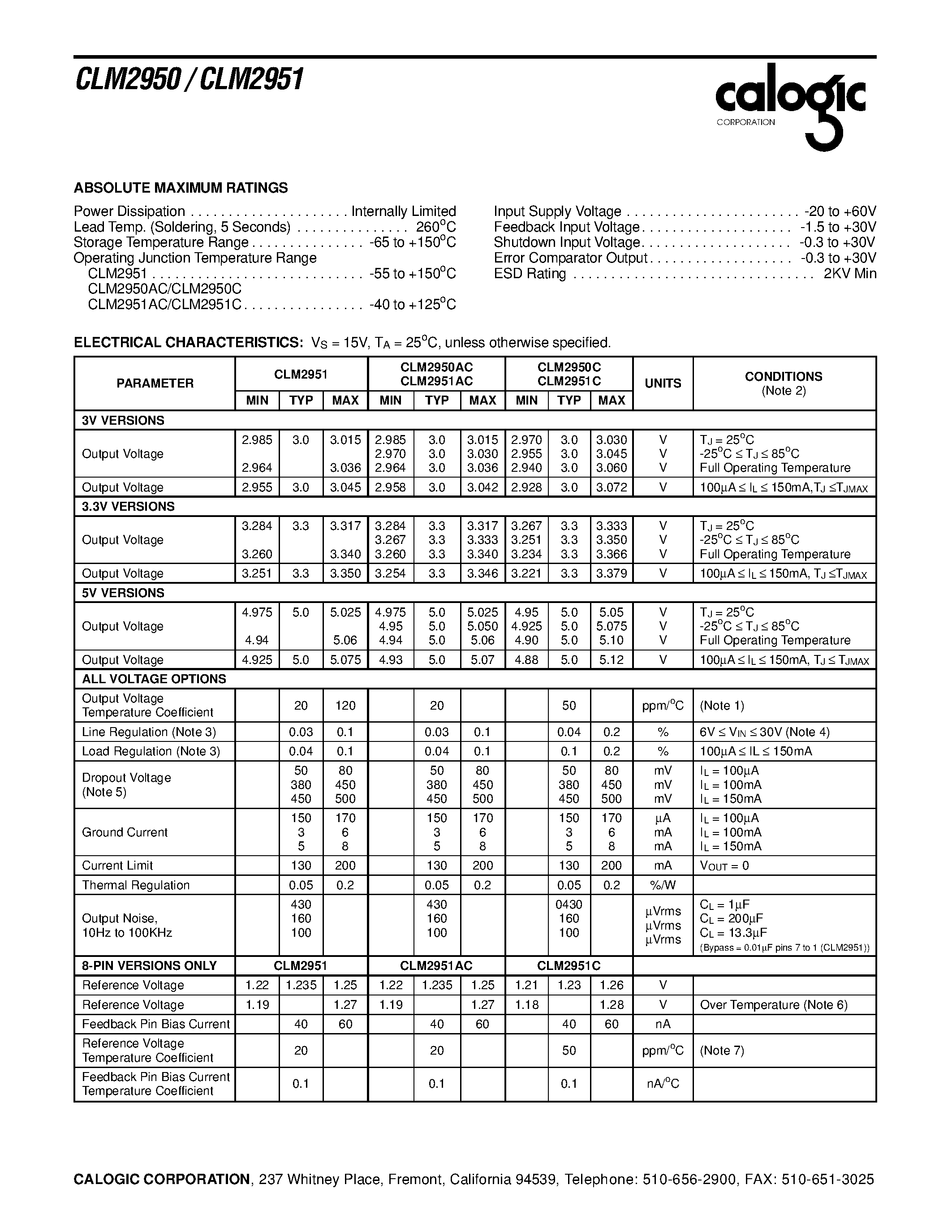 Datasheet CLM2951ACS-X - 150mA Low Dropout Voltage Regulators page 2