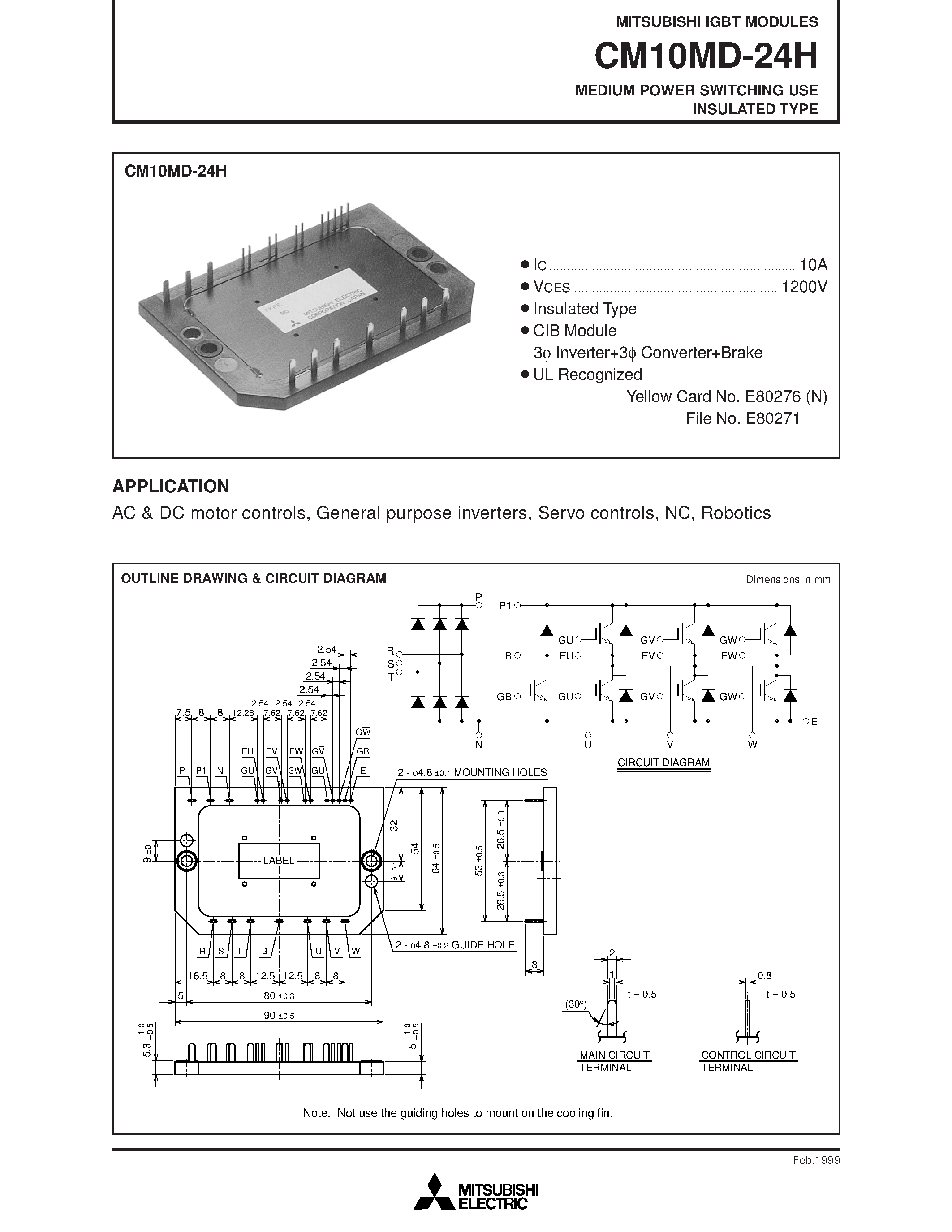 Даташит на микросхему CM10MD-24H страница 1 Даташит CM10MD-24H - MEDIUM POWER SWITCHING USE INSULATED TYPE страница 1